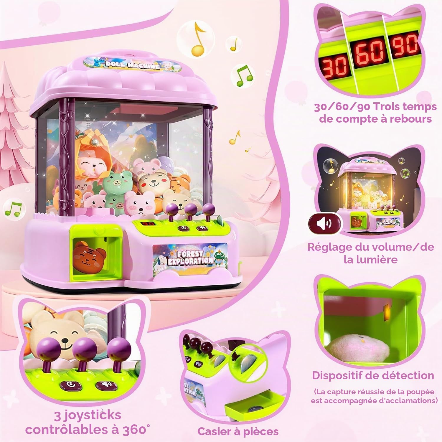Grande Machine à Pince,30 Jouets,24 Jetons de Jeu et 20 Œufs Surprises | Machines à Pinces pour Enfants, Console de Jeux D'arcade Électronique avec Son Réglable, Cadeau D'anniversaire pour Enfants