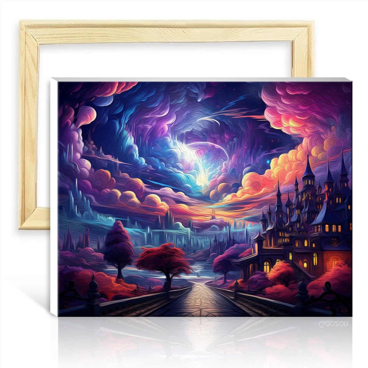 TANGFEIY Oil Painting Kit Paint by Number Paintting Cloud Village DIY Oil Paint by Number On Canvas Acrylic Number with Paintbrushes Wall Decor Gifts DIY Frame(40x50cm) — image 1