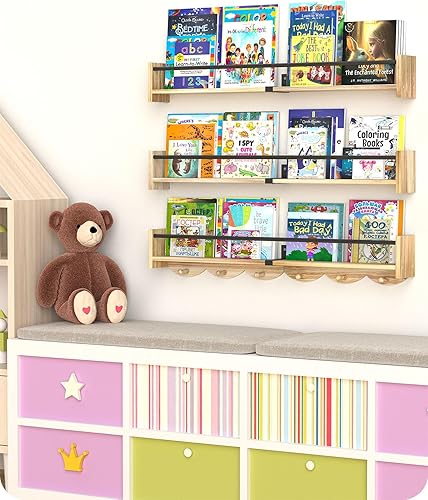 Miniatura 4 de Estantes flotantes para pared, juego de 4 estantes para libros de guardería, estante para libros para niños, perfecto para habitación de niños,