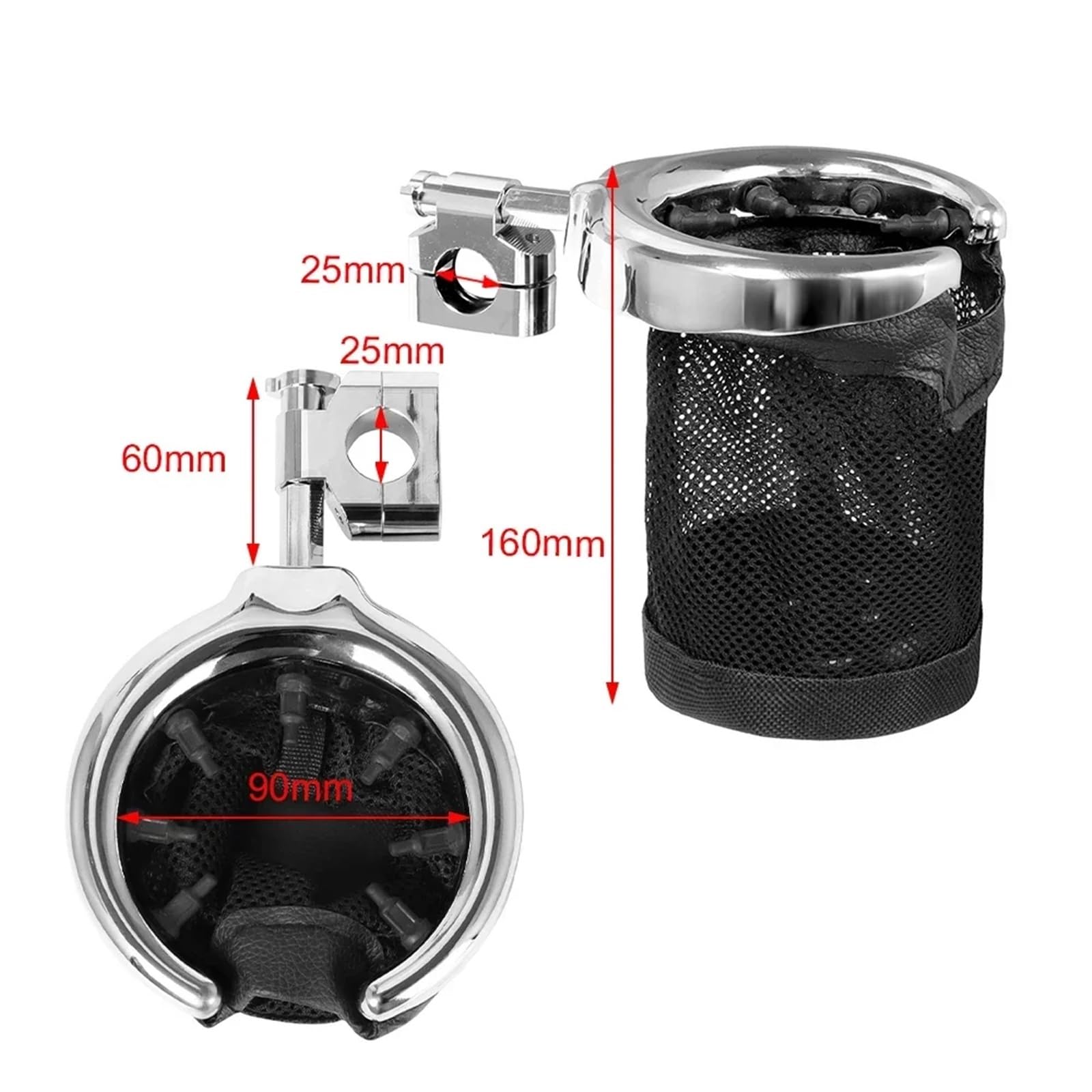 Soporte para vasos de moto Portavasos cromado para manillar de motocicleta Compatible con Harley Sportster Fatboy Dyna Softail Touring Road King (25 mm/22 mm) Soporte para bebidas de moto(Chrome 25mm)