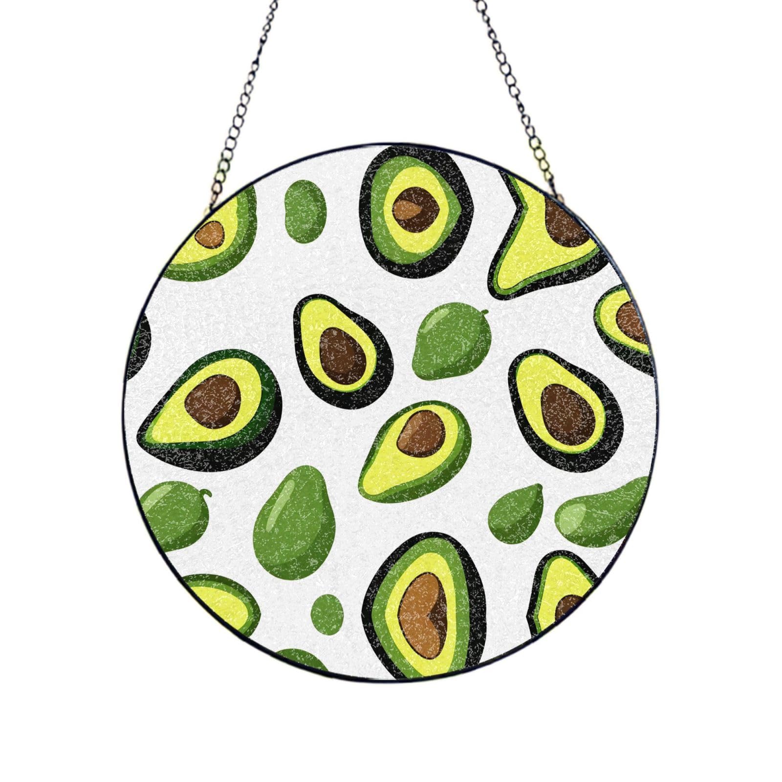 Phayah Avocado Fruit Print Stained Glass Window Hanging Sun Catchers Decoration Mother'S Day Birthday Gifts For Home Garden Porch 4in（10cm）
