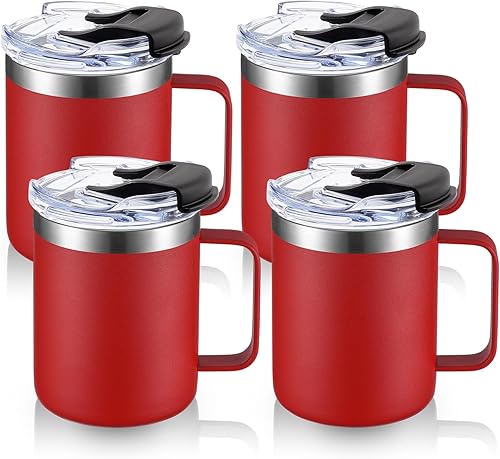 Miniatura 38 de Taza para café de acero inoxidable aislado con asa, de doble pared con tapa (12 onzas) Tapa giratoria: negro,Tapa giratoria: azul marino,Tapa