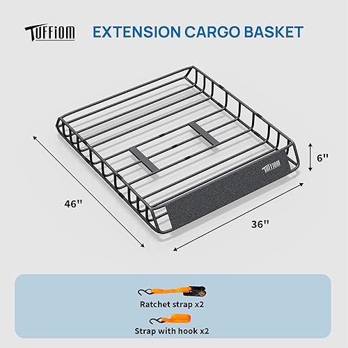 Miniatura 4 de TUFFIOM - Portaequipajes para techo de SUV, camioneta y auto, extensión 3 tamaños, 2 redes, capacidad 250 lb, estructura acero, para viajes,