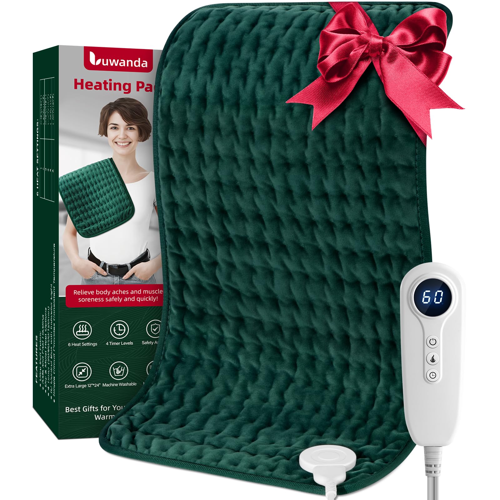 Almohadilla térmica para regalo de Navidad para mujeres, mamá, hombres y papá, almohadillas térmicas para calambres menstruales, alivio del dolor de espalda, cuello, hombros, rodilla, 6 ajustes de