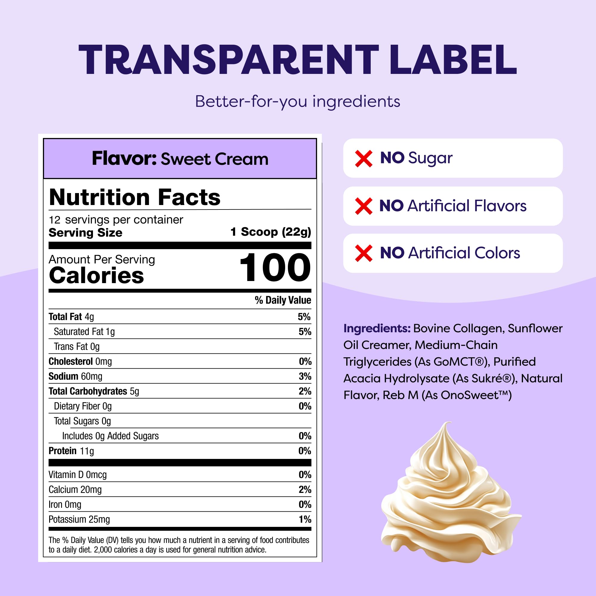 Sweet Cream Protein Coffee Creamer - Grass Fed Pasture Raised Collagen - Hair Skin Nail Support Energy-Boosting MCTs — view 2