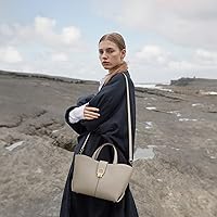 Vista 2 de Bolso cruzado de cuero con asa superior, bolso de mano para mujer, con asa superior y correa ajustable Blanco