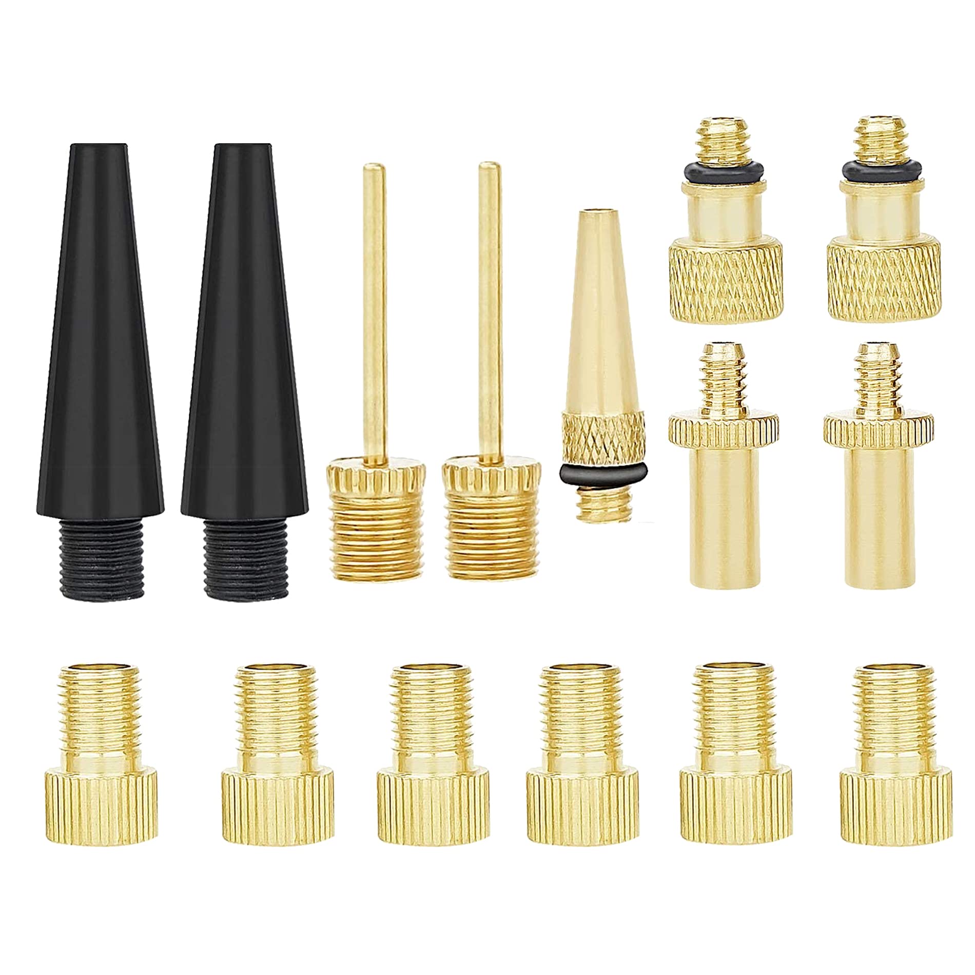 15 Pieces Premium Brass Presta and Schrader Valve Adapter, Bike Tire Valve Adapter Ball Pump Needle Adapters Kit, for Bike Gym Balloon Toy