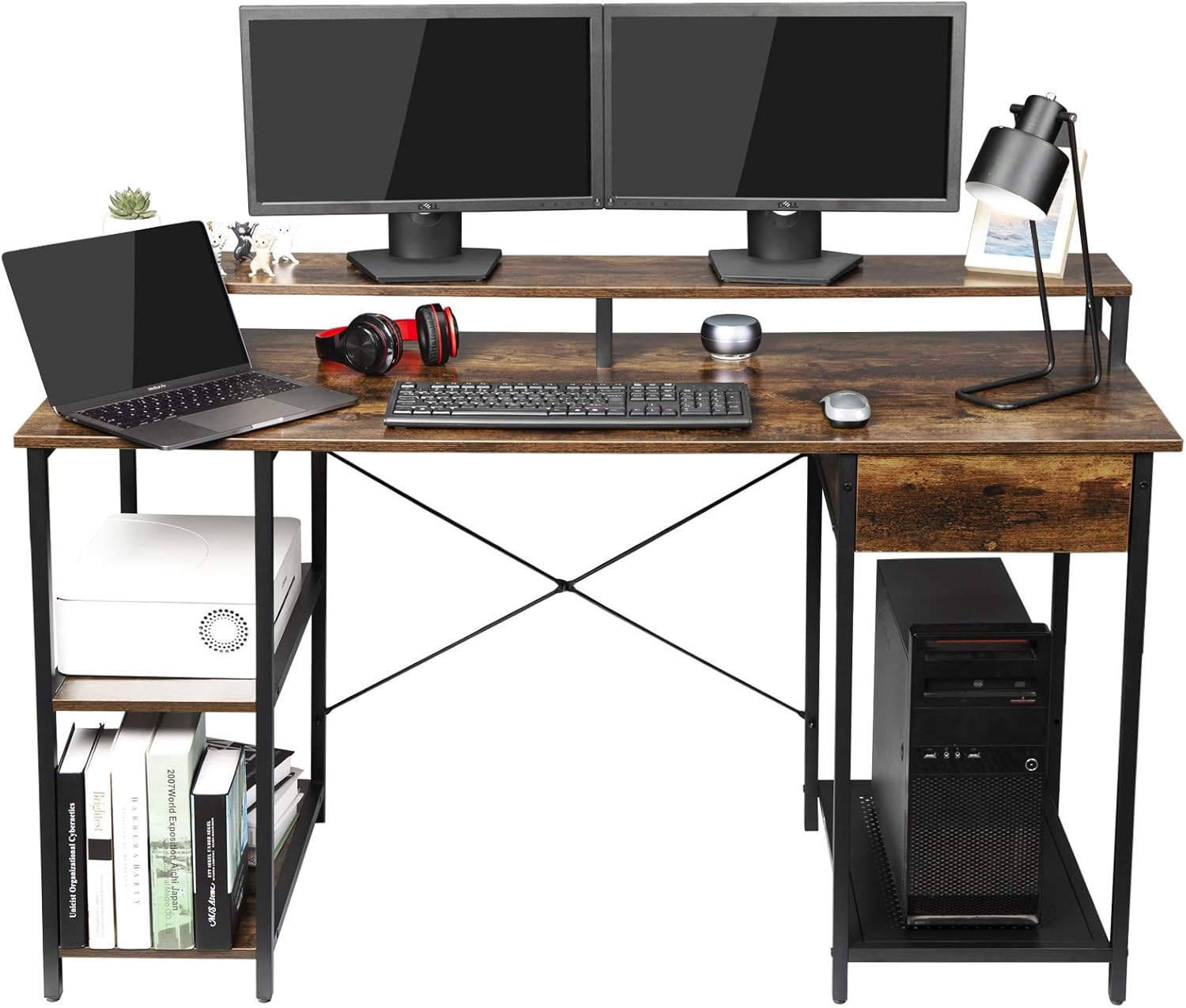 Buy OUTFINE Desk Computer Desk Office Desk with Drawer, Monitor Stand