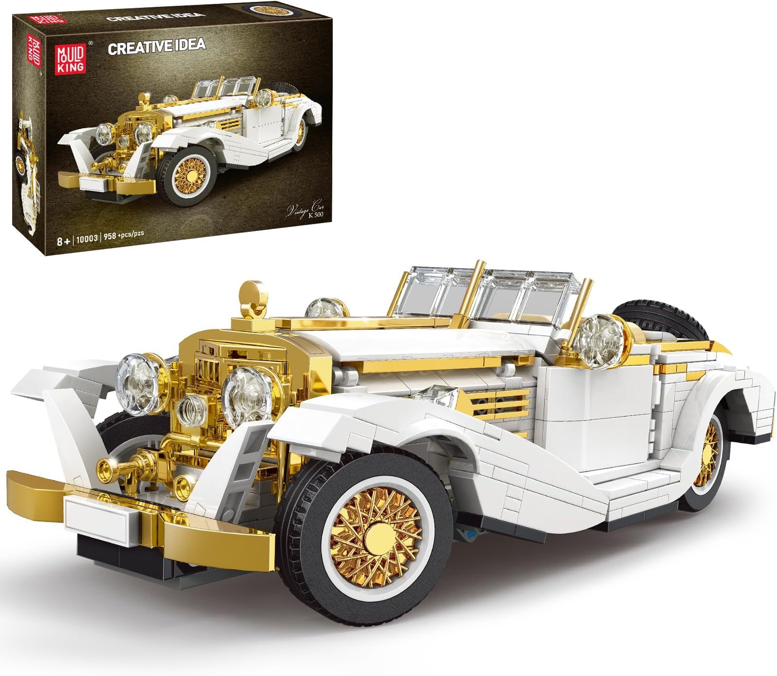 10003 Classic Car Model Kit, MOC Vintage Car Building Blocks Set, Gift for Kids Age 8+/Adults Collections Enthusiasts (958+ Pieces, Static Version)