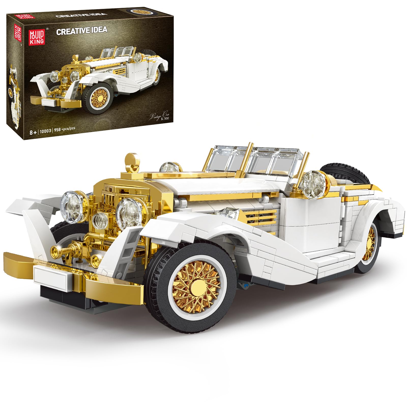 Mould King 10003 Technology Classic Car Model, 868 Pcs Retro Sports Car Building Kit for Kids Age 8+ (Static Version) (WX10003)