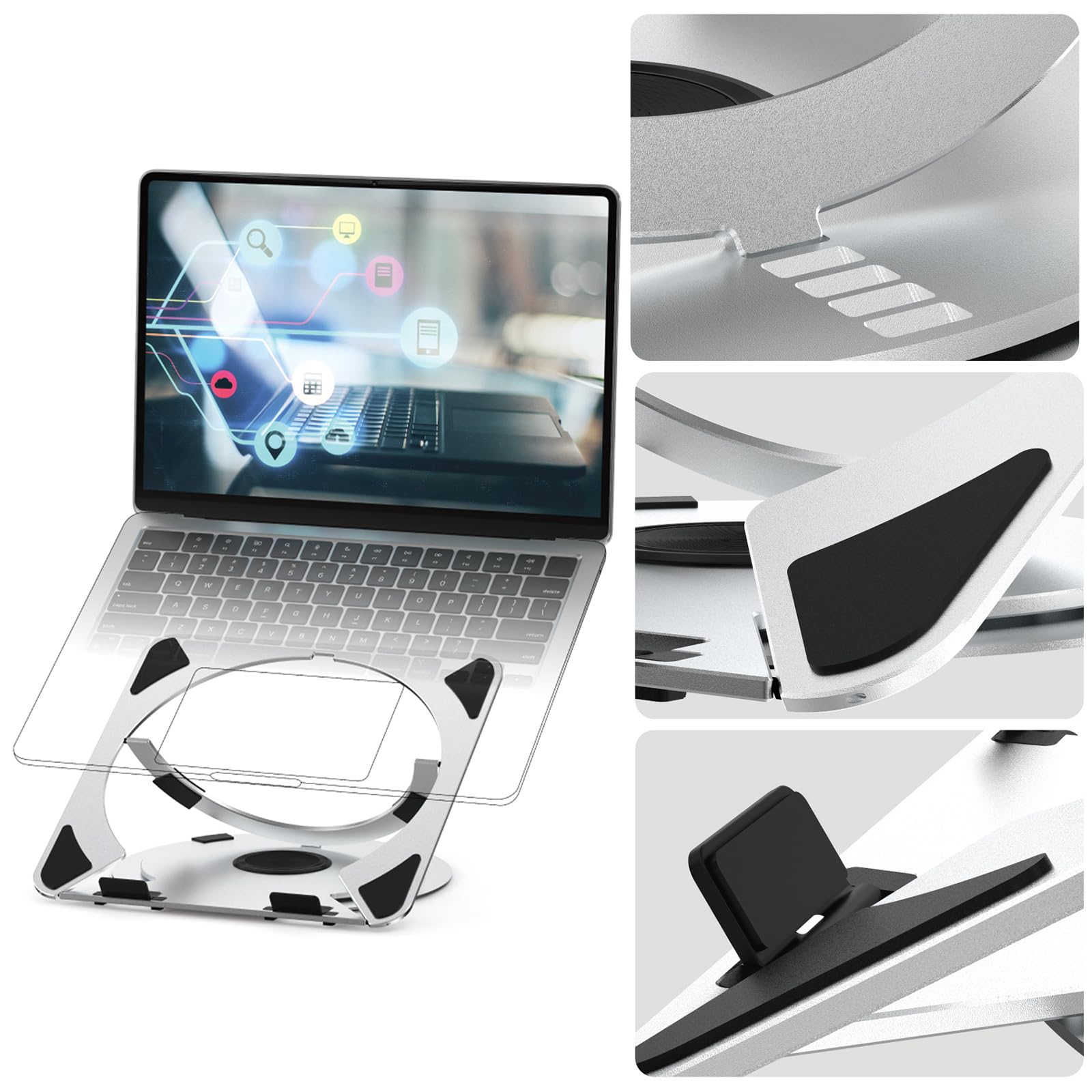 Składany stojak na laptopa z obrotową podstawą o 360 stopni aluminiowym stojakiem na laptopa