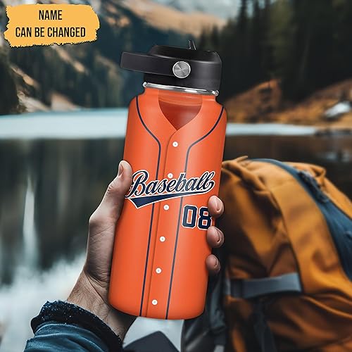 Vista 18 de Hyturtle Botella de agua de béisbol personalizada, botella de acero inoxidable aislada de viaje con tapa a prueba de fugas, 18 onzas, 32 onzas