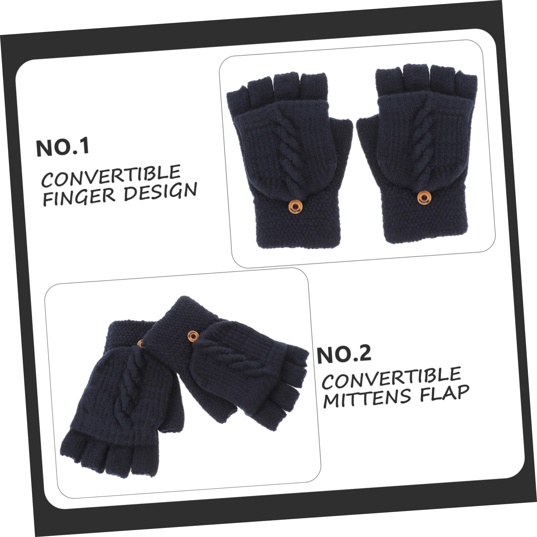 Mitones sin Dedos para Mujer Cálidos de Punto Solapa Negro | 1 Par, Cachemira y Fibra Acrílica, Diseño Convertible de Medio Dedo, para Invierno y Actividades al Aire Libre