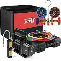 PB Motor Tech 4.5CFM 1/3HP Vacuum Pump & 3-Way AC Manifold Gauge Set for R134a R12 R22 R502 - Leak Detector & Can Tap Included