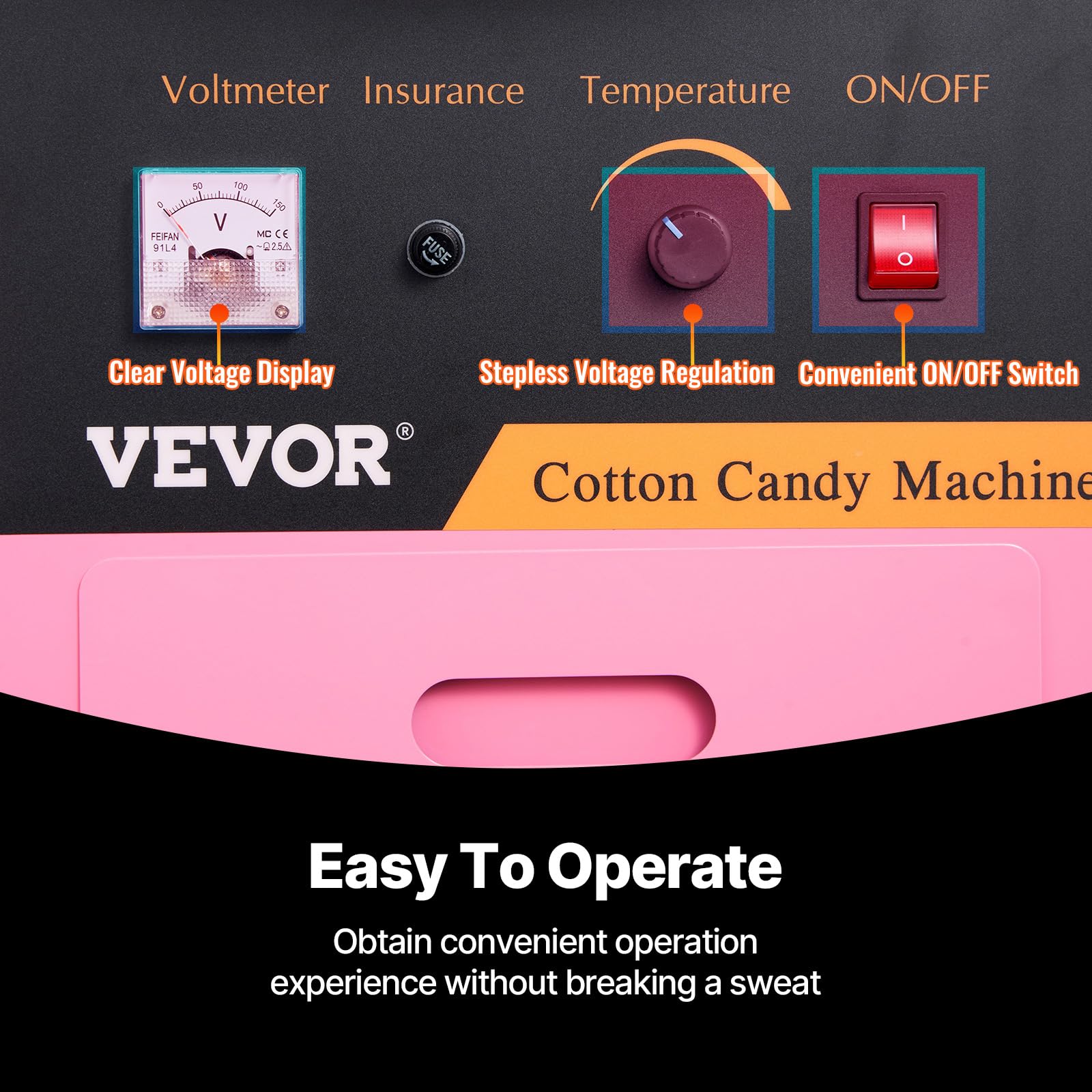VEVOR Machine à Barbe à Papa Professionnelle 1000 W Appareil à Barbe à Papa Commercial 6 PCs/min Grand Bol en Inox Alimentaire Température 95,8-233,3 °C pour Faire Bonbons Fête Anniversaire