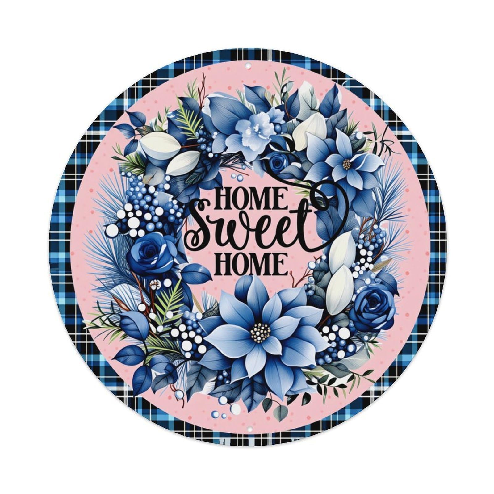 Floral Wreath Home Sweet Home Round Tin Sign Retro Metal Sign for Cafe Bar Pub Home Game Room Gym Club Wall Decoration Vintage Metal Poster 8x8 Inch
