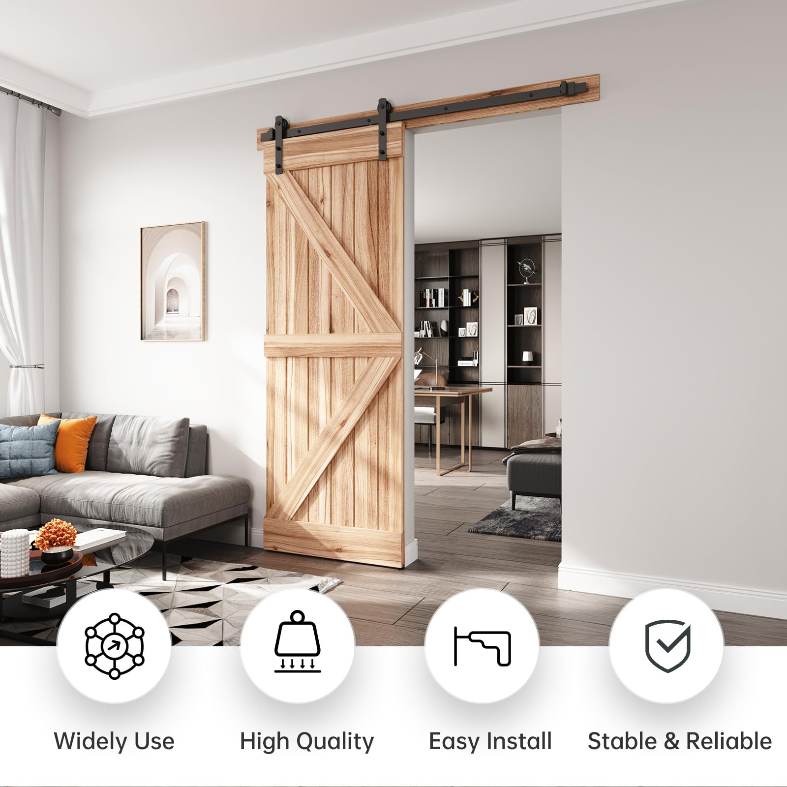 EaseLife 4 FT Sliding Barn Door Hardware Track Kit,Smoothly Quietly,Easy Install (4FT Track Kit for 24" Wide Single Door) — Amazon image 2