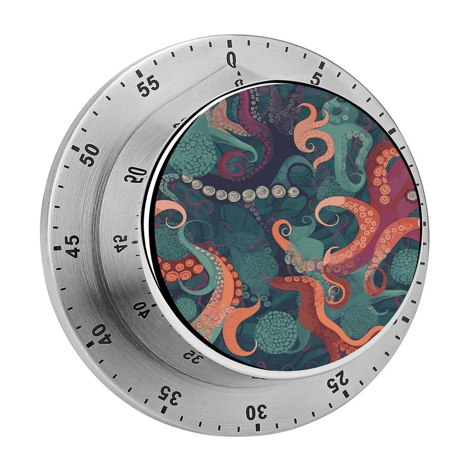 Abstract Octopus Visual Timer with Loud Alarm 60-Minute Kitchen Timers Exquisite Stainless Steel Body - Mechanical Desk Timer Countdown Clock for Cooking Chef Clock
