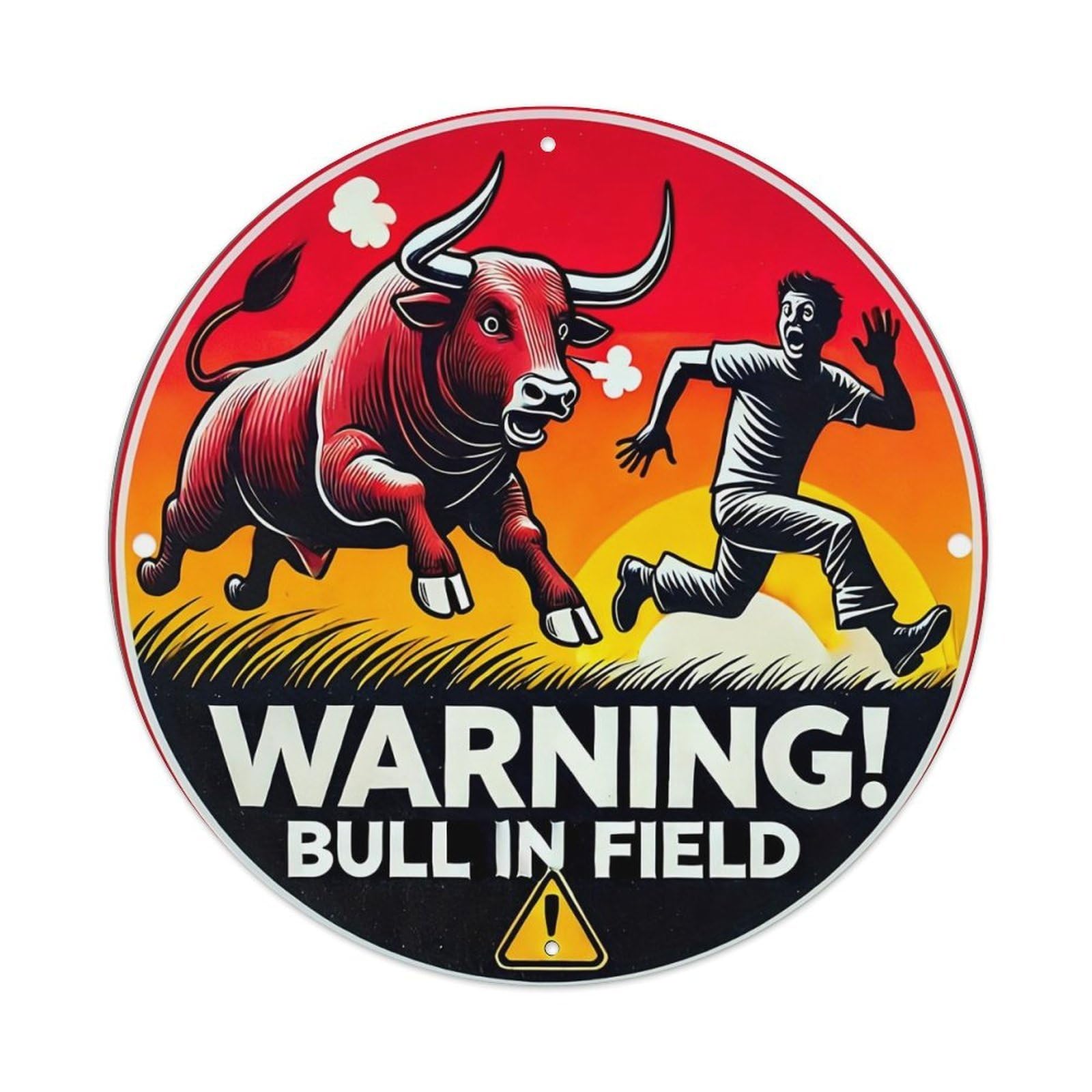Warning Bull In Field Sign Tin Sign Metal Poster Vintage Metal Signs for Home Man Cave Bar Cafe Kitchen laundry room Wall Decorations 8x8 inches