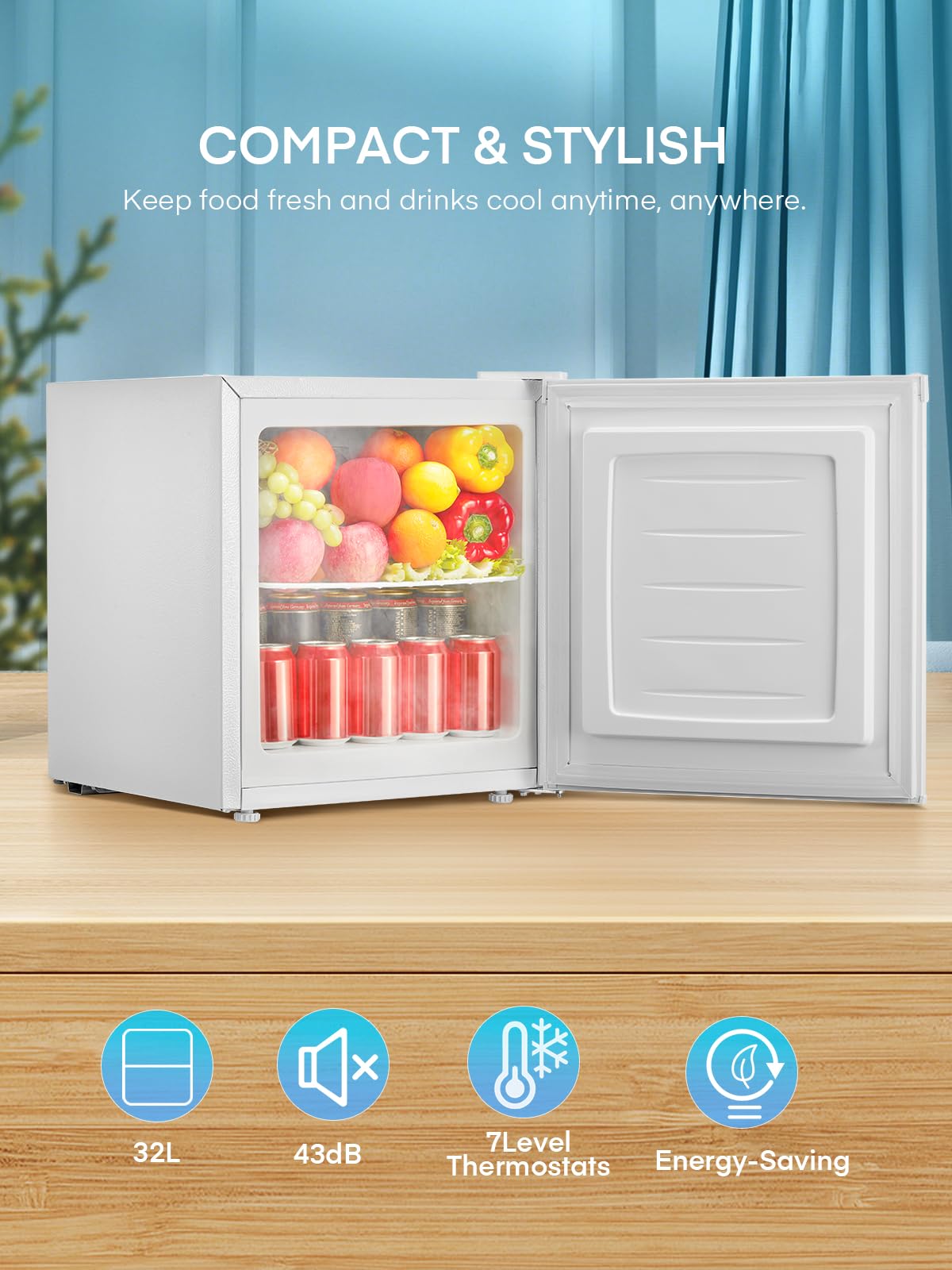 FOHERE 32L Mini Congelador Silencioso y Compacto, Économe en énergie | Puerta reversible 4 estrellas, temperatura ajustable hasta -22℃, ideal para oficina y dormitorio, [Classe énergétique E]