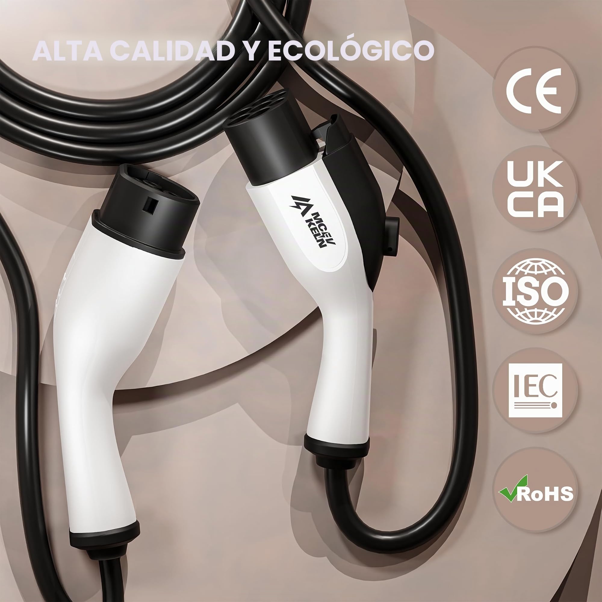 Extensión para Cable de Carga Tipo 2 de Vehículo Eléctrico – 7 kW, 32 A, Monofásico, 8 m, con Bloqueo de Conector, Compatible con Coches Híbridos y Eléctricos, Norma IEC 62196-2