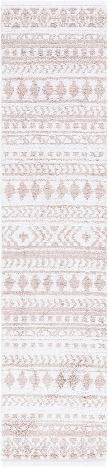 SAFAVIEH Augustine Collection Runner Rug - 2' x 9', Ivory & Beige, Moroccan Boho Rustic Fringe Design, Non-Shedding & Easy Care, Ideal for High Traffic Areas in Living Room, Bedroom (AGT848A)