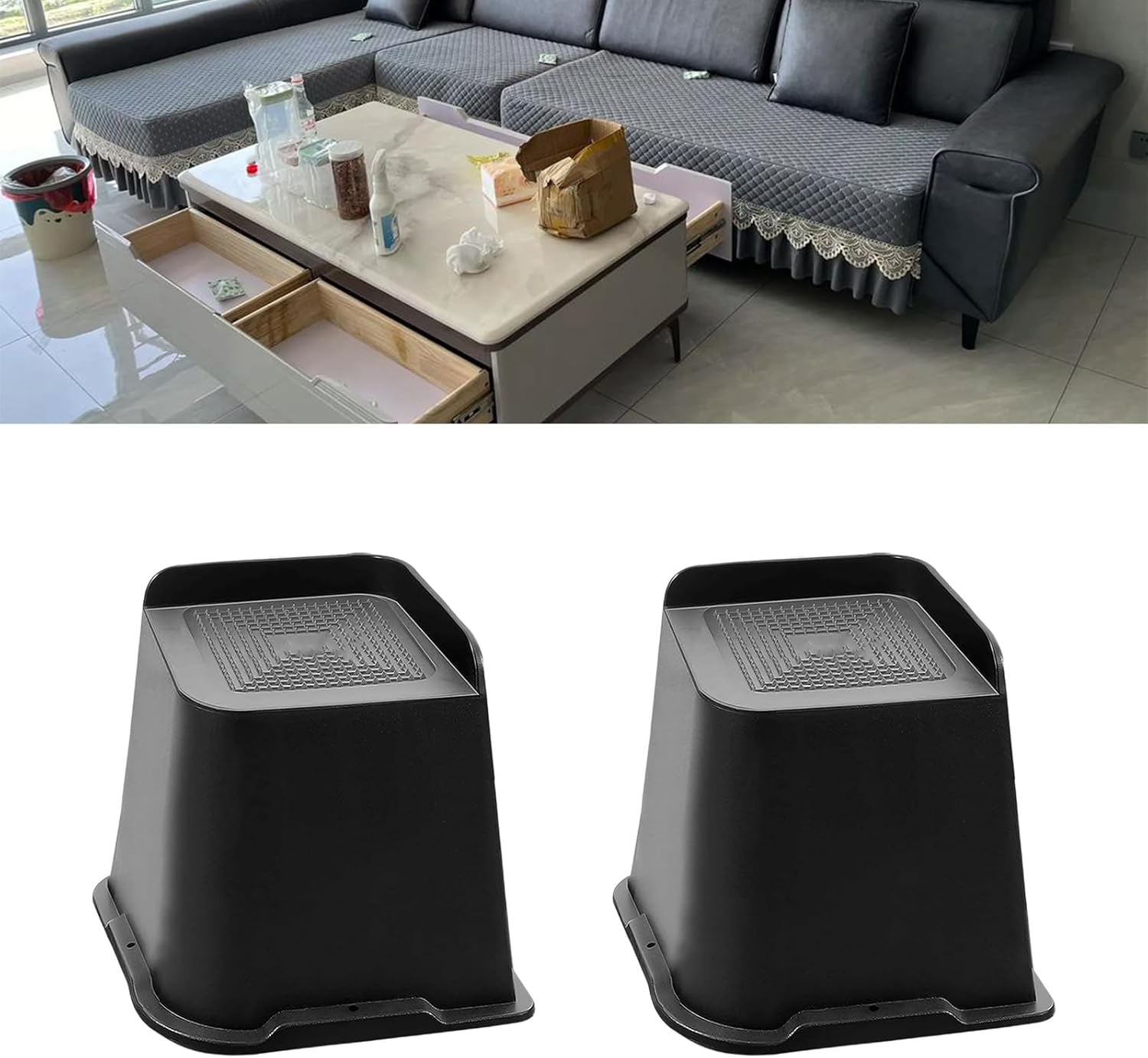 4/6Pcs Heavy Duty Furniture Risers, Bed Lift Heightening Feet For Bed, Table, Couch, Sofa, Desk, Chair