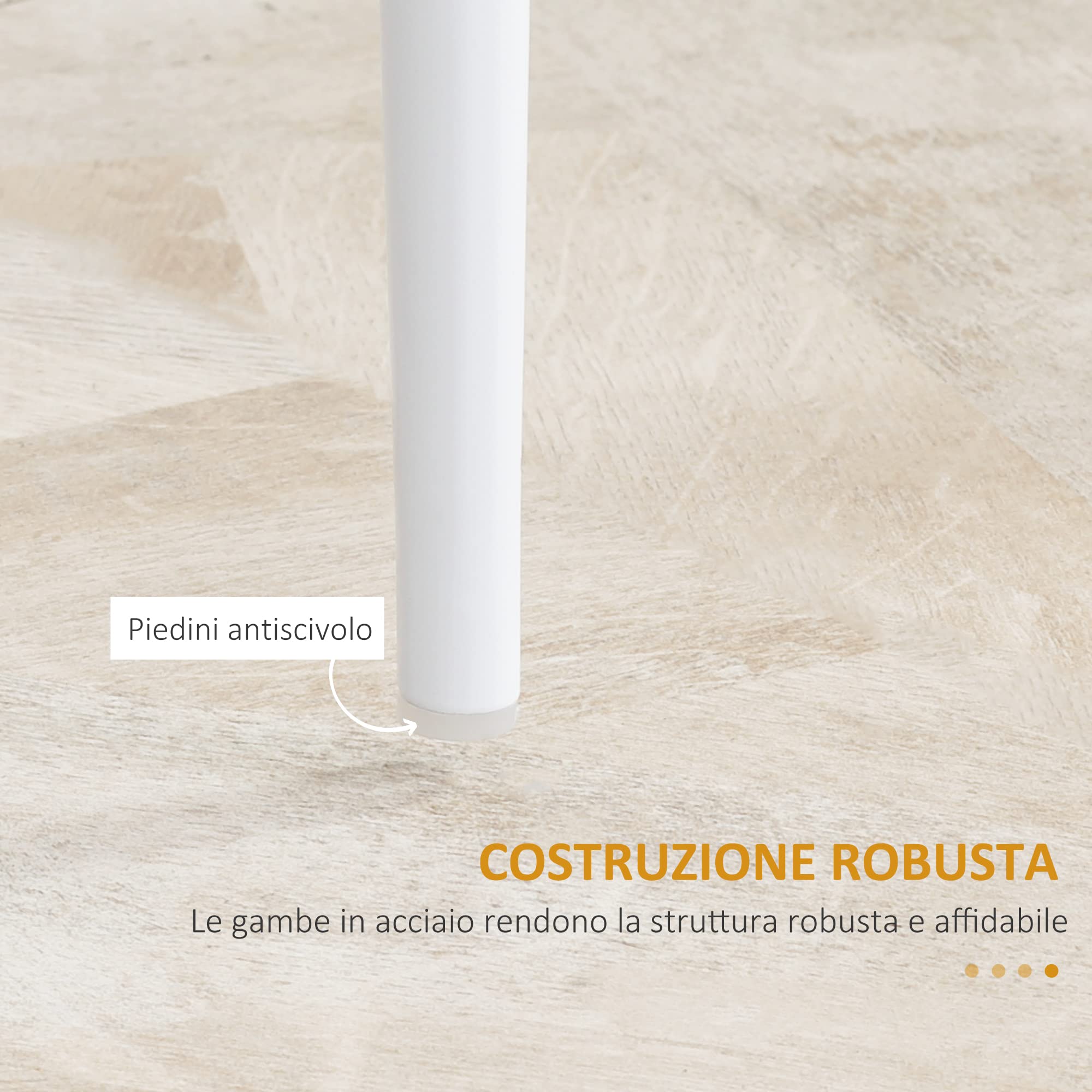 HOMCOM Set 4 Sedie Sala da Pranzo Imbottite con Schienale Alto, Sedie Cucina in Finta Pelle Cuciture a Diamante con Piedini Antiscivoli e Gambe in Acciaio per Soggiorno, 41x50x97 cm, Bianco