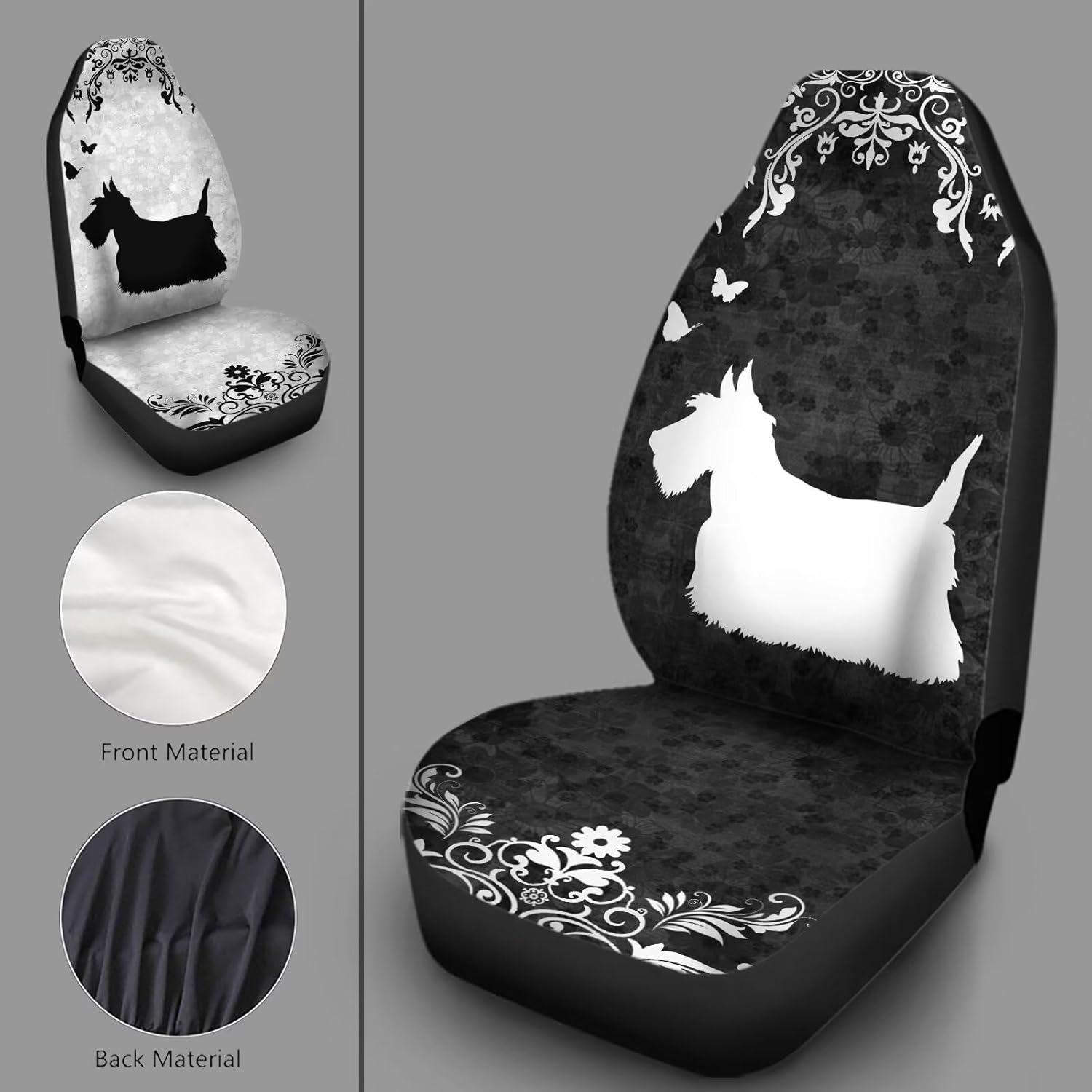 Thin Car Seat Cover, Scottish Terrier Boho Floral Print for Men Women Ultra Soft Chakra 2PCS Auto Accessories Fit for Car SUV Sedan Truck