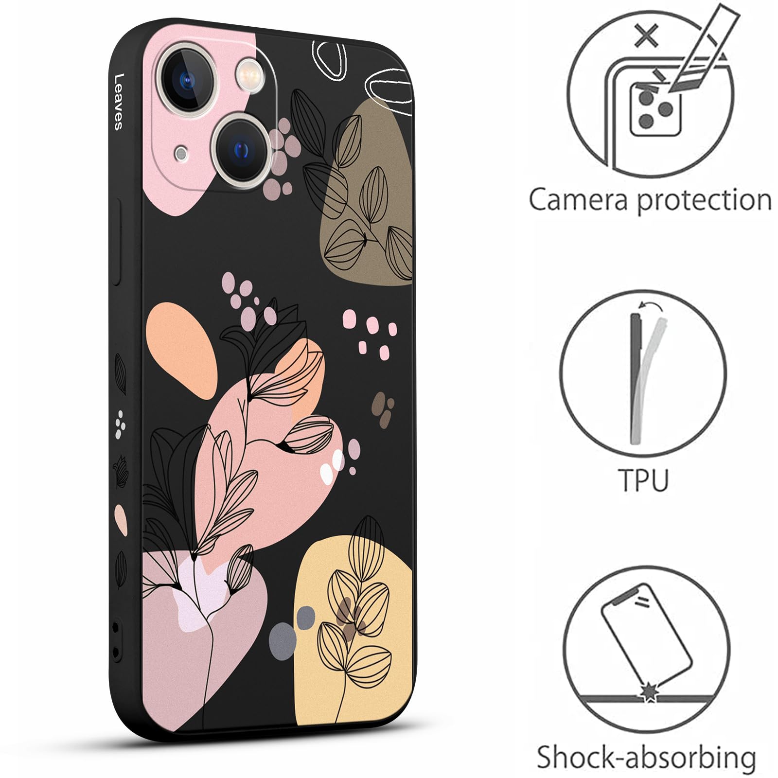Set Di 2 Custodie Morbide Per IPhone 13 Con Stampa Fiori – Cover Antiurto In TPU, Design Femminile (1 Nera + 1 Bianca)