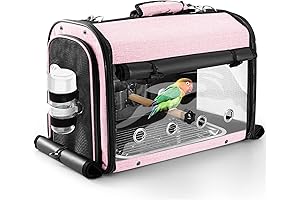 SUERTREE Pink Bird Travel Cage, Bird Carrier Bag with Stand, Lightweight and Portable