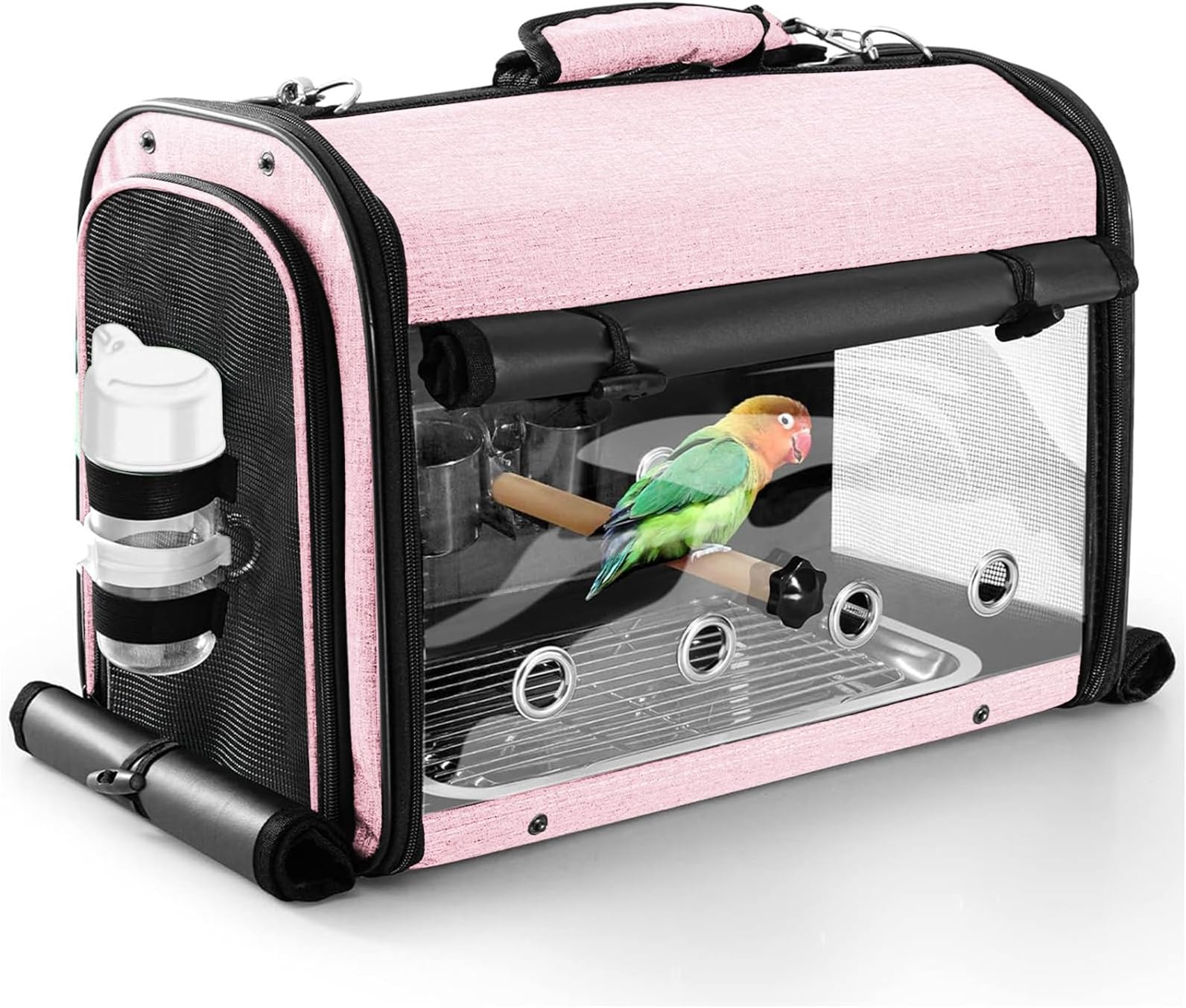 Bird Carrier Bag Bird Travel Cage with Stand, Lightweight Backpack for Parrot, Portable Bird Travel Bag, Pet Transparent Breathable Travel Cage, Pink