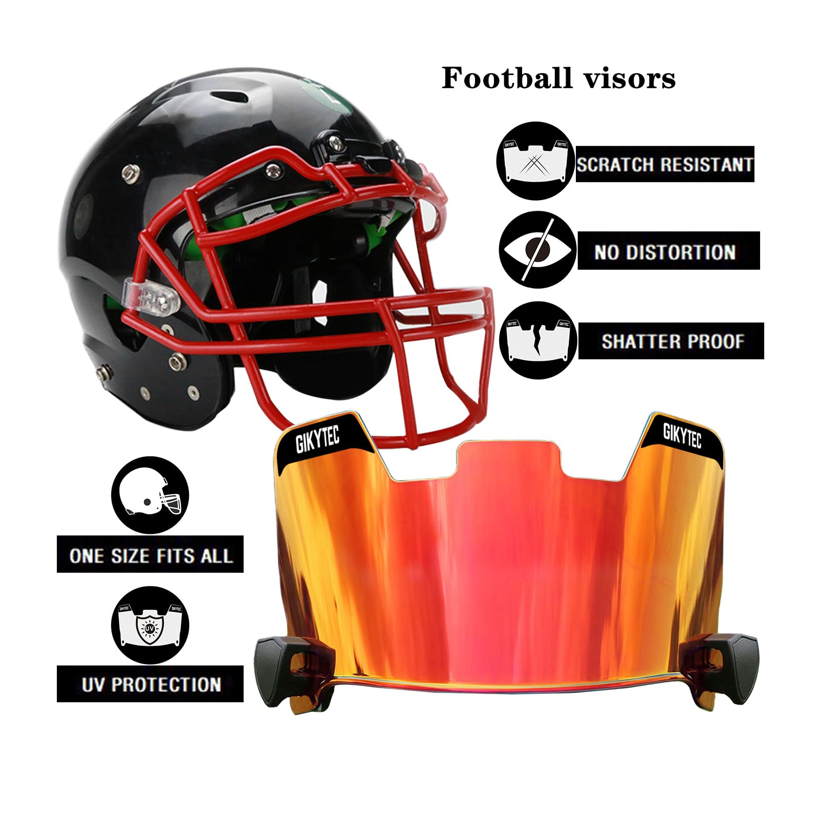 Football Helmet Visor - Clear Red Anti-Fog UV Protection Shield For Adult & Youth