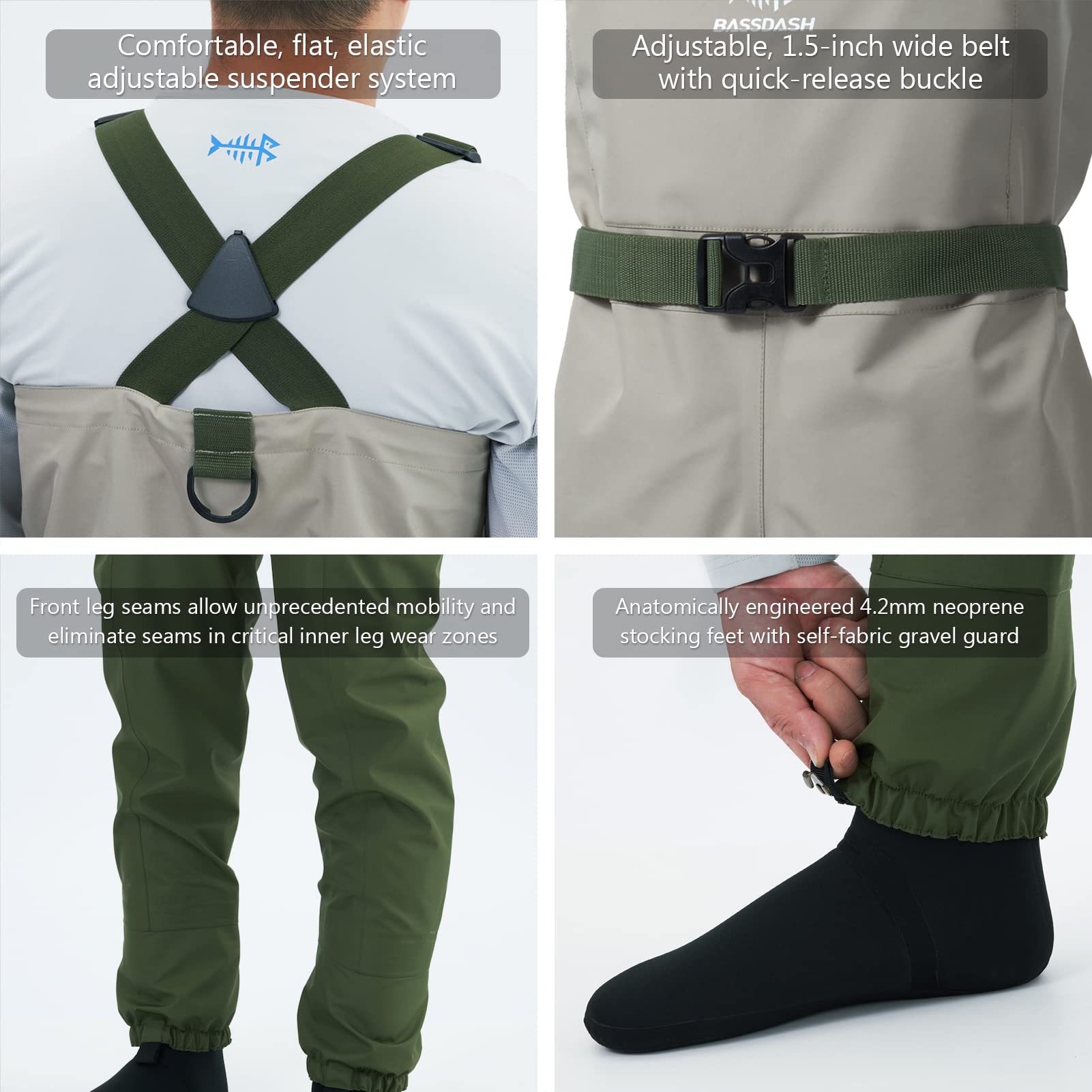 BASSDASH Immerse Herren-Wathose zum Fliegenfischen, atmungsaktiv, wasserdicht, leicht