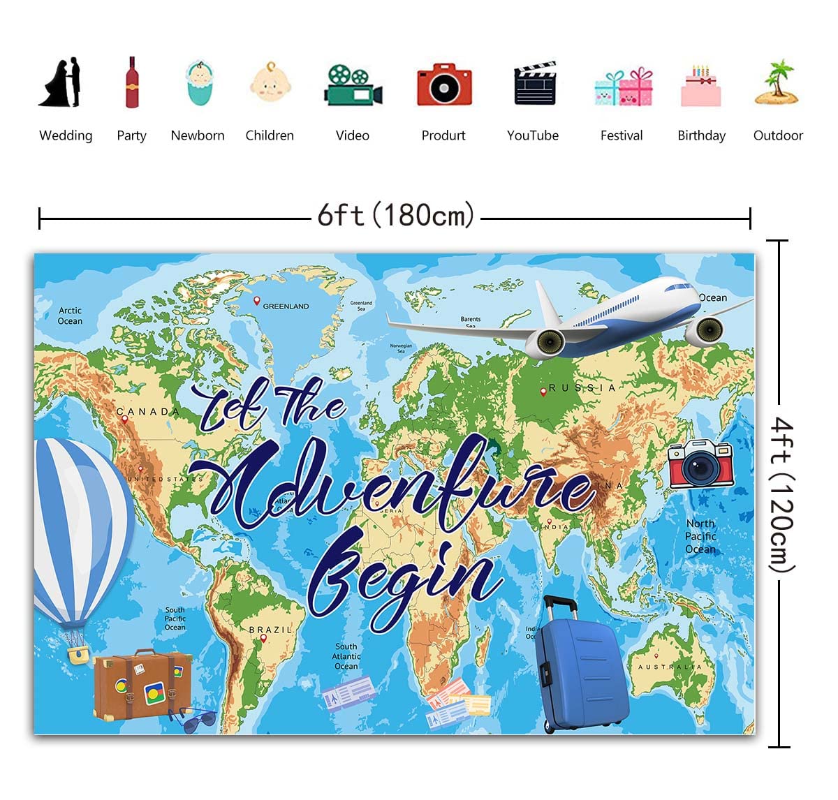 Toile De Fond Photographie 7x5FT Aventure Awaits - Décoration Anniversaire Voyage Et Diplôme