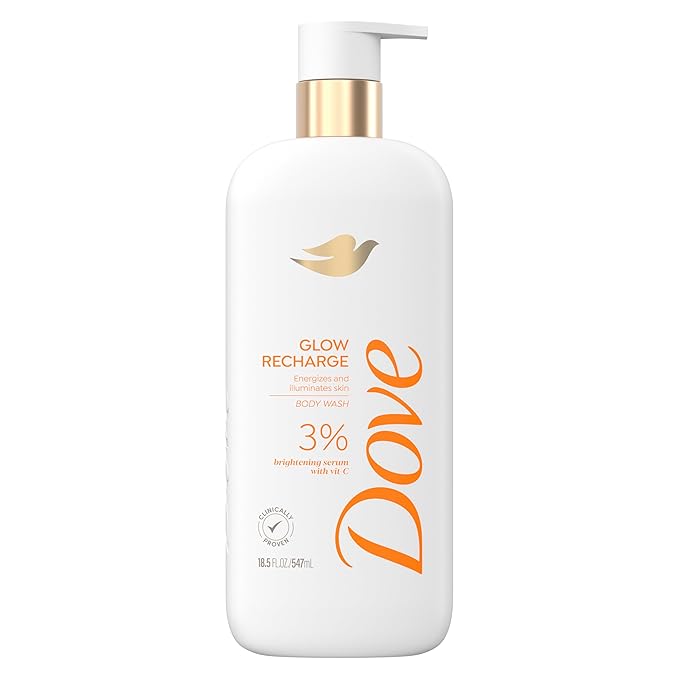 Dove Exfoliating Body Wash Glow Recharge Energizes &amp; illuminates skin 3% brightening serum with vitamin C 18.5 oz