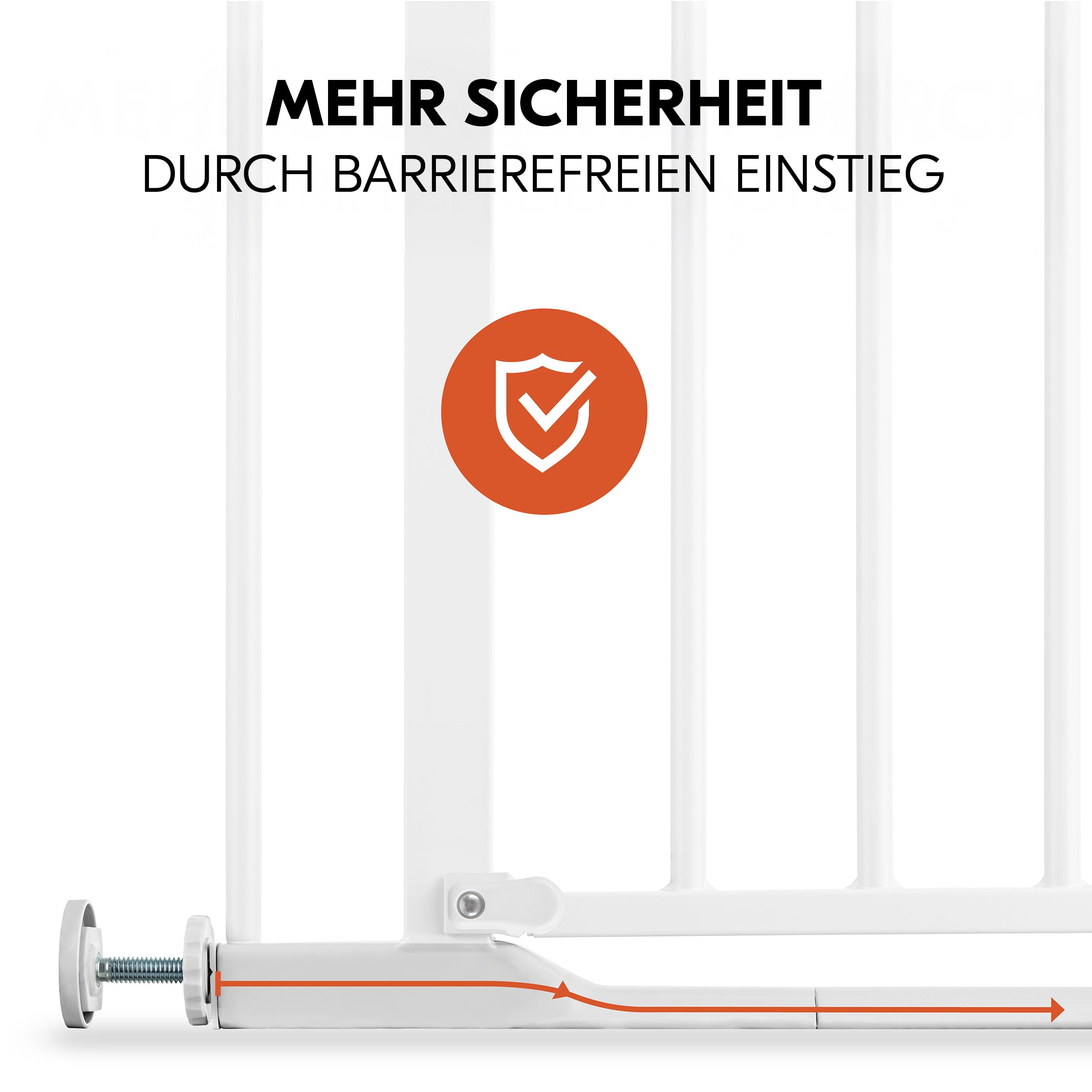 hauck Treppenschutzgitter Set Clear Step Autoclose 2 für Breiten 75-80 cm mit 3X Türstopper | Türschutzgitter mit fllacher Schwelle & Auto Schließmechanismus, ohne Bohren - Weiß