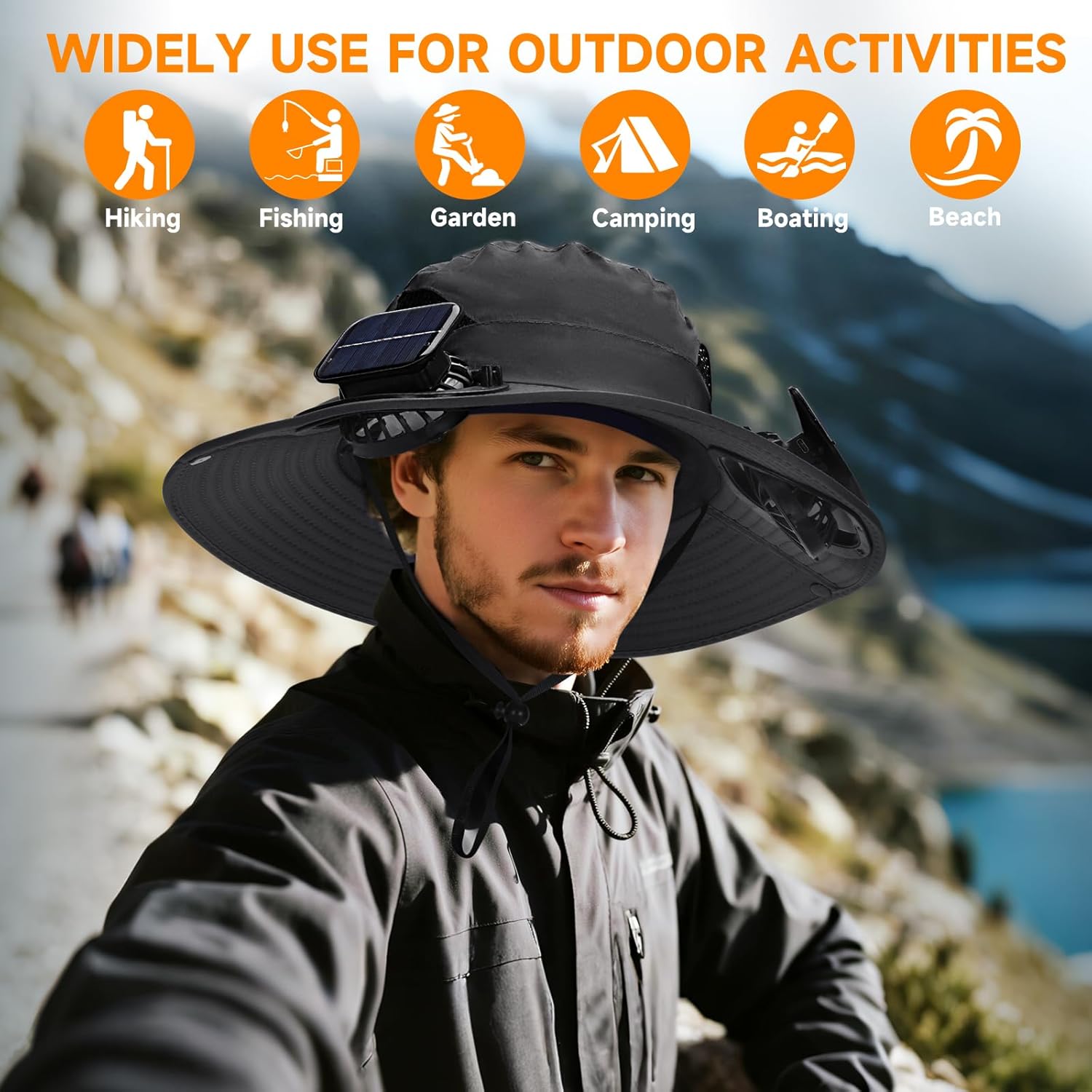 solar fan hat, Fishing Hat with Built in Fan, Solar & USB Charging Sun Bucket Hats for Men Women, Wide Brim Solar Fan Hat Outdoor Hiking Camping Fishing, - Image 7