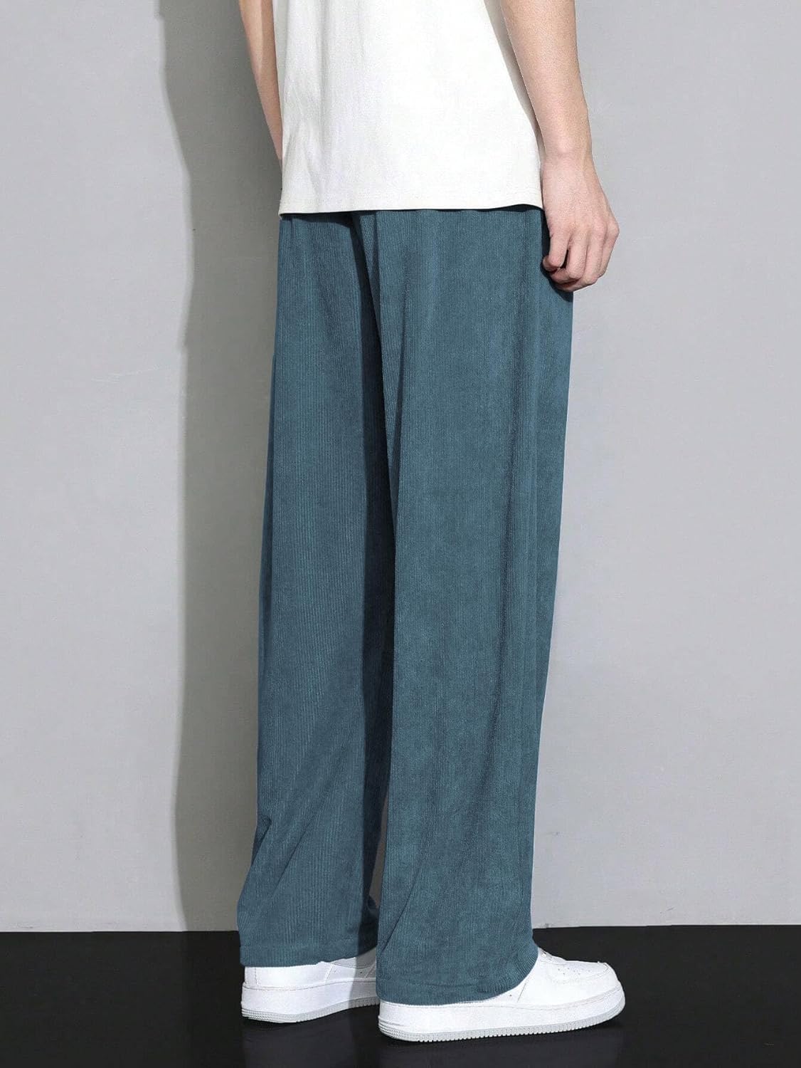 ZAFUL Mens Corduroy Pants Straight Leg Drawstring Elastic Waist Casual Pants Lounge Baggy Trousers with Pockets - Image 3