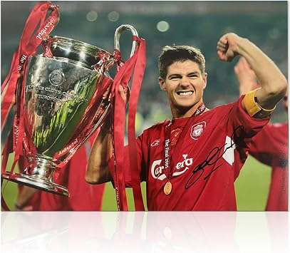 Steven Gerrard Signed Liverpool Soccer Photo 2005 UCL Winner