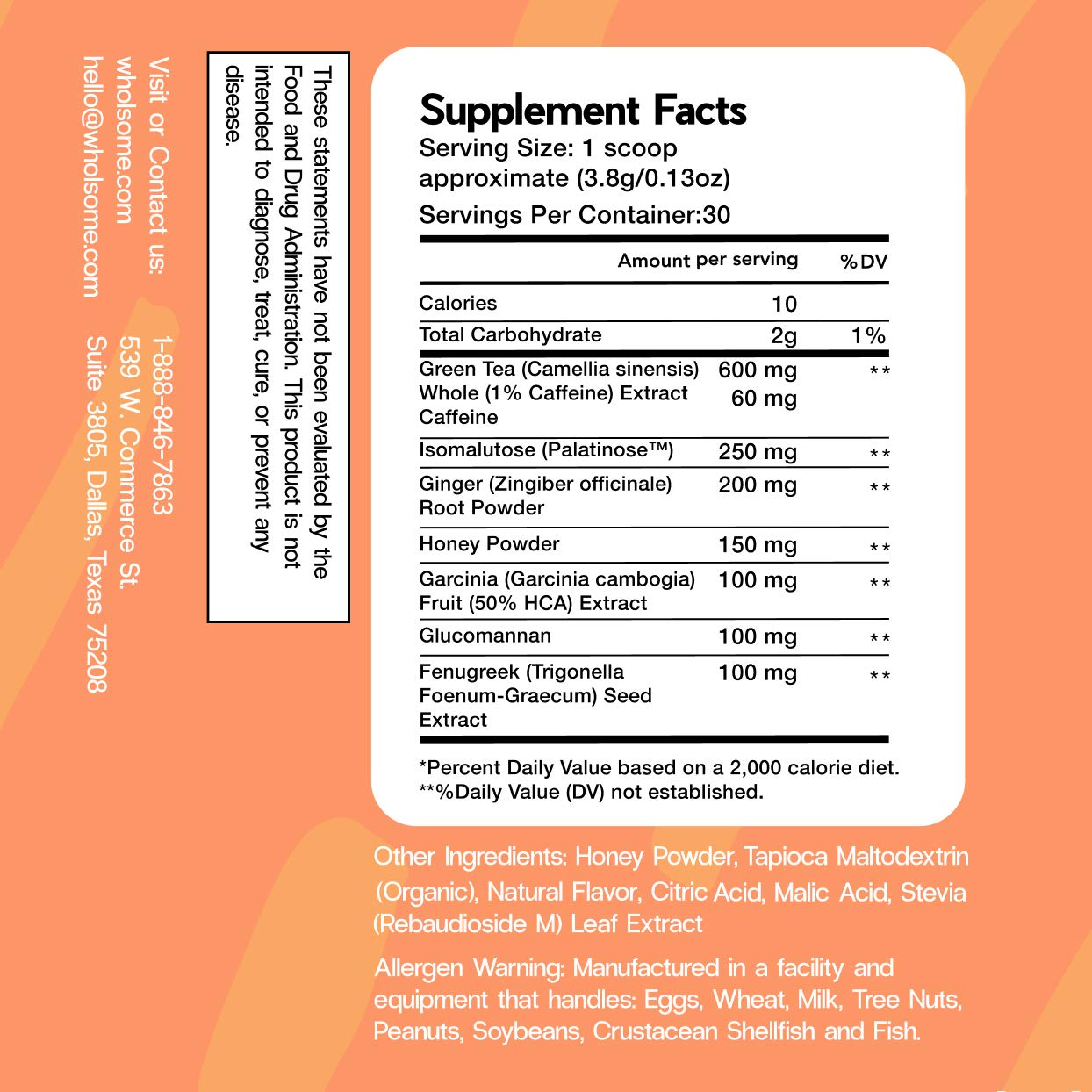 Slim Tea, Peach Flavored Green Tea Mix - 30 servings with Garcinia, Fenugreek, Ginger & Palatinose