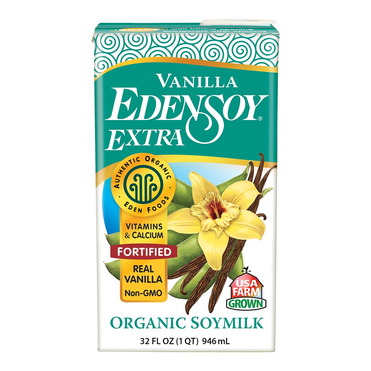 Vanilla Edensoy Extra, Organic Eden Soymilk, Non-GMO, USA Whole Soy, Fortified, Non-Dairy, Vegan, 32 oz (12-Pack)