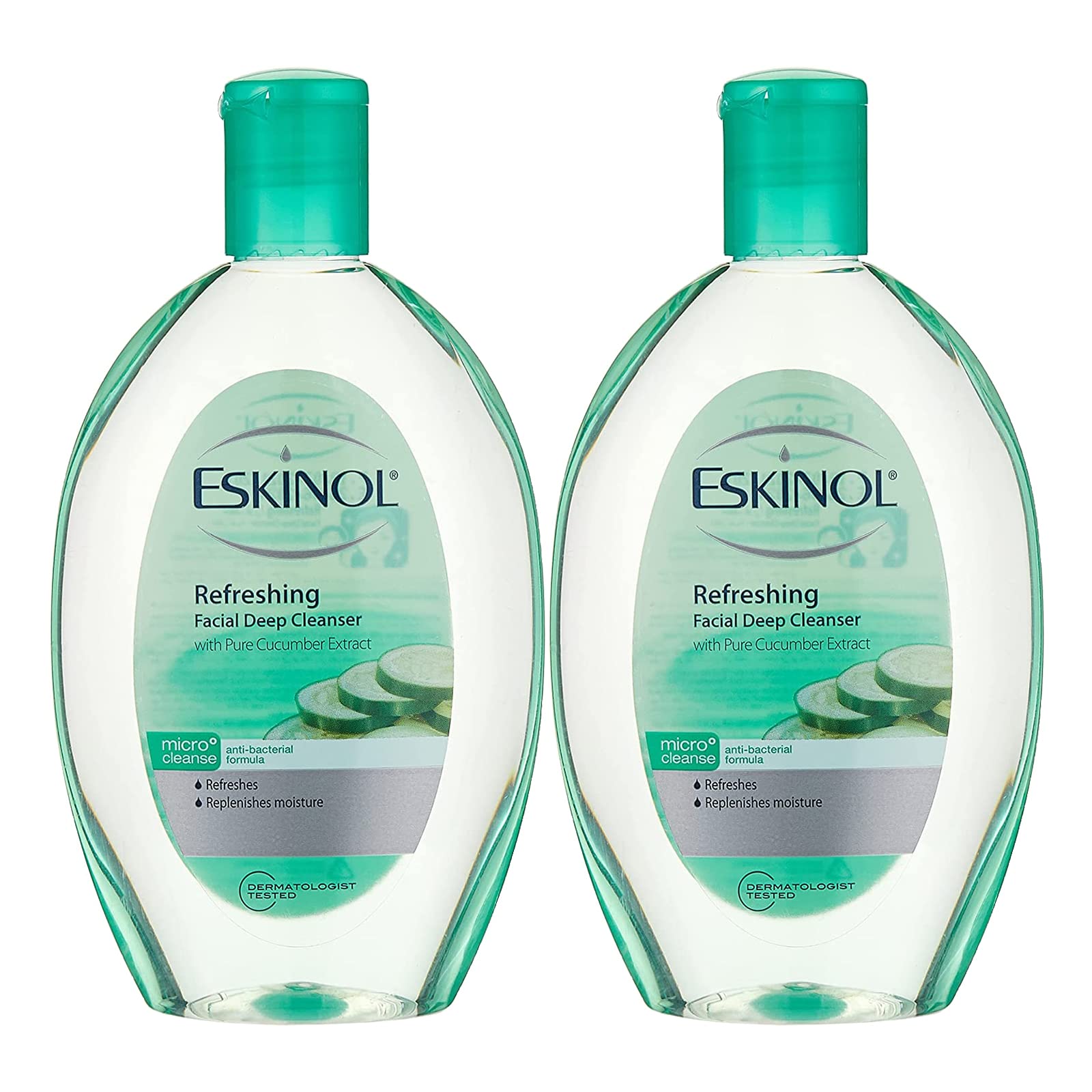 EskinolRefreshing Facial Deep Cleanser With Pure Cucumber Extracts, 2 x 225 ml