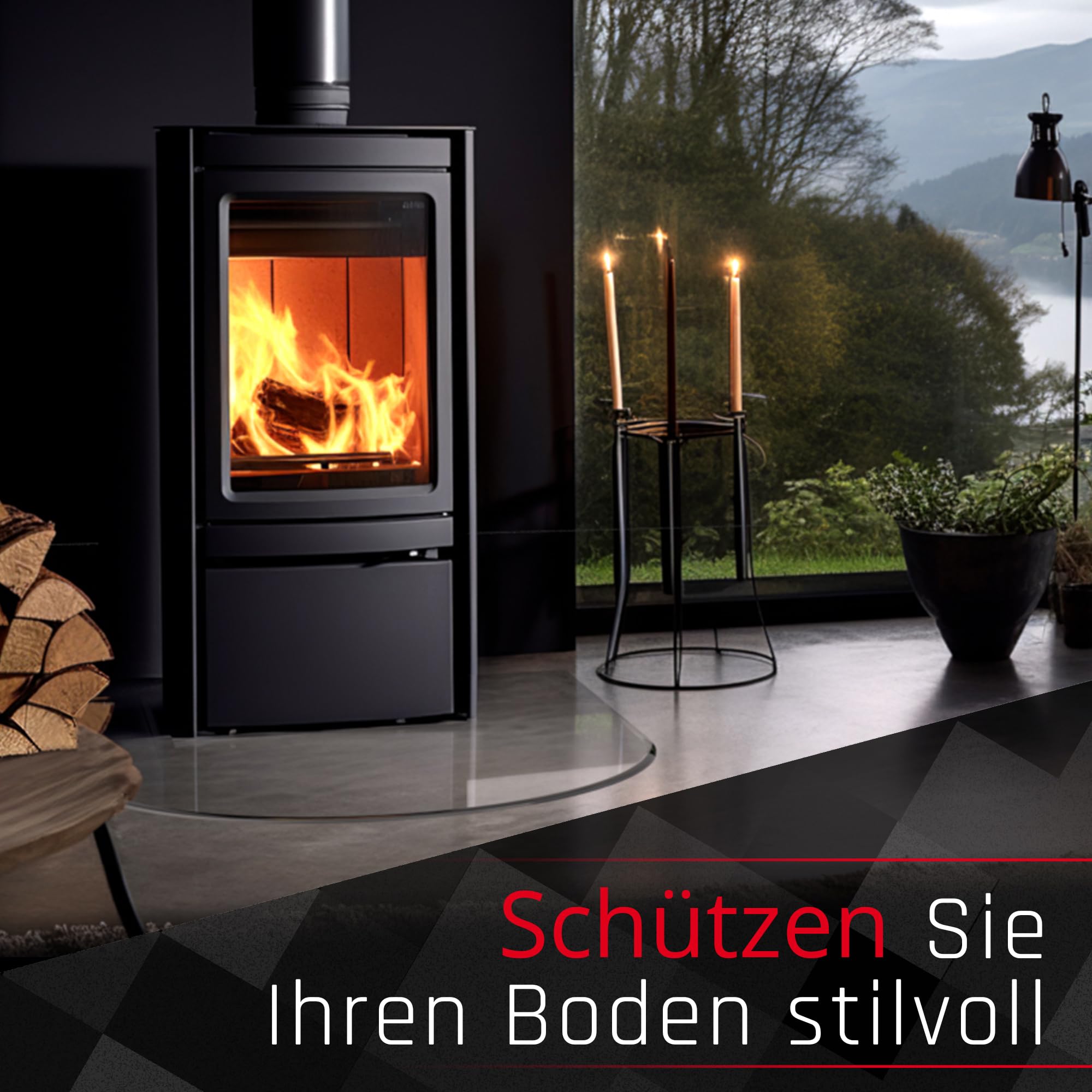 BIJON Glasplatte Rundbogen für Kaminofen mit Dichtlippe, Glasbodenplatte - Funkenschutzplatte Glas mit Facettenschliff, Kamin Hitzeschutz, ESG Sicherheitsglas 120 x 100 cm x 8mm