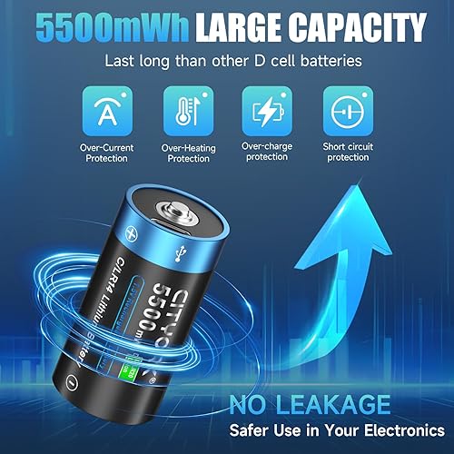 Miniatura 6 de CITYORK Paquete de 2 baterías de litio recargables USB de 10000 mAh, puerto USB tipo C, batería de iones de litio de 1.5 V de salida constante,