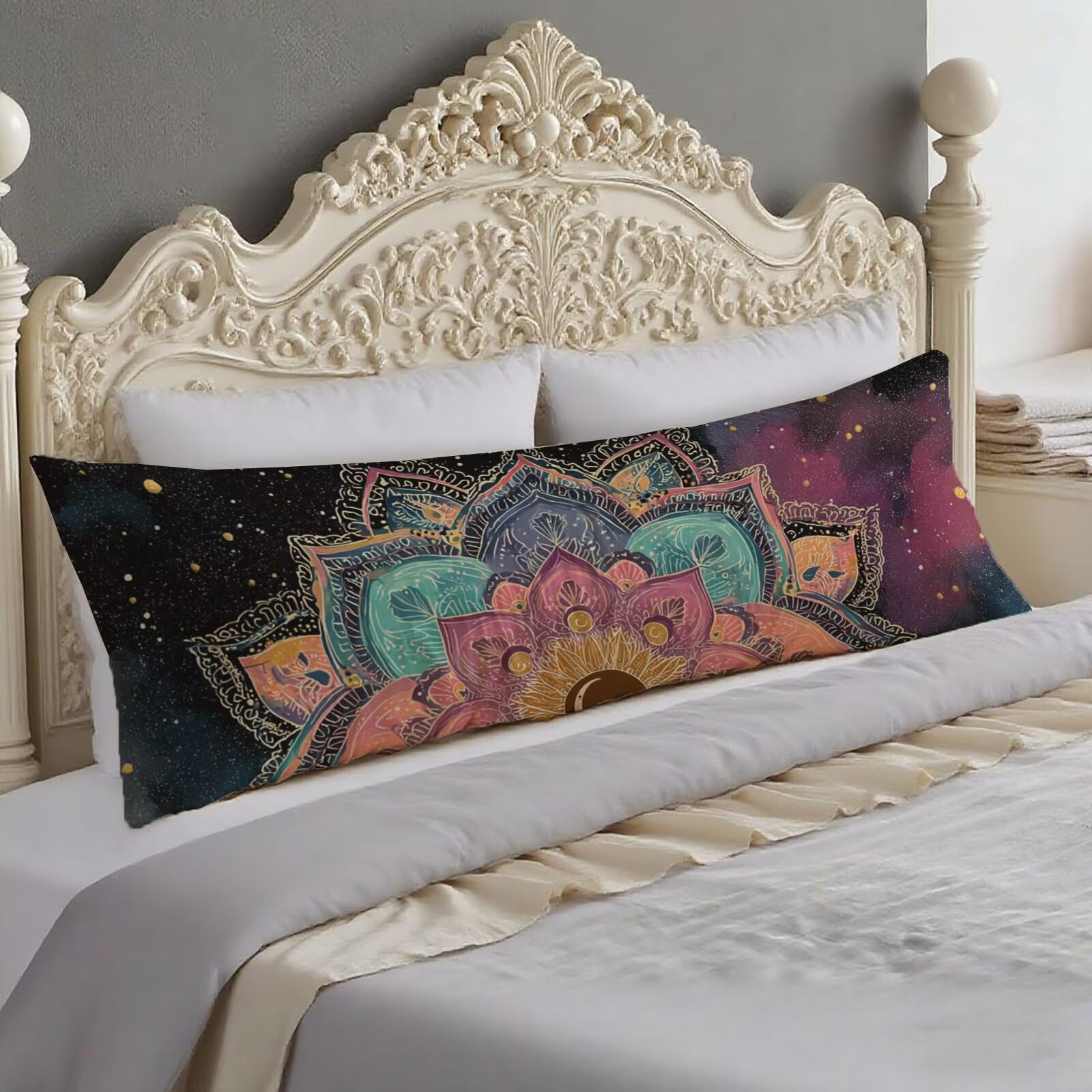Housse traversin 60x180 cm mandala coloré pour décoration de chambre et canapé