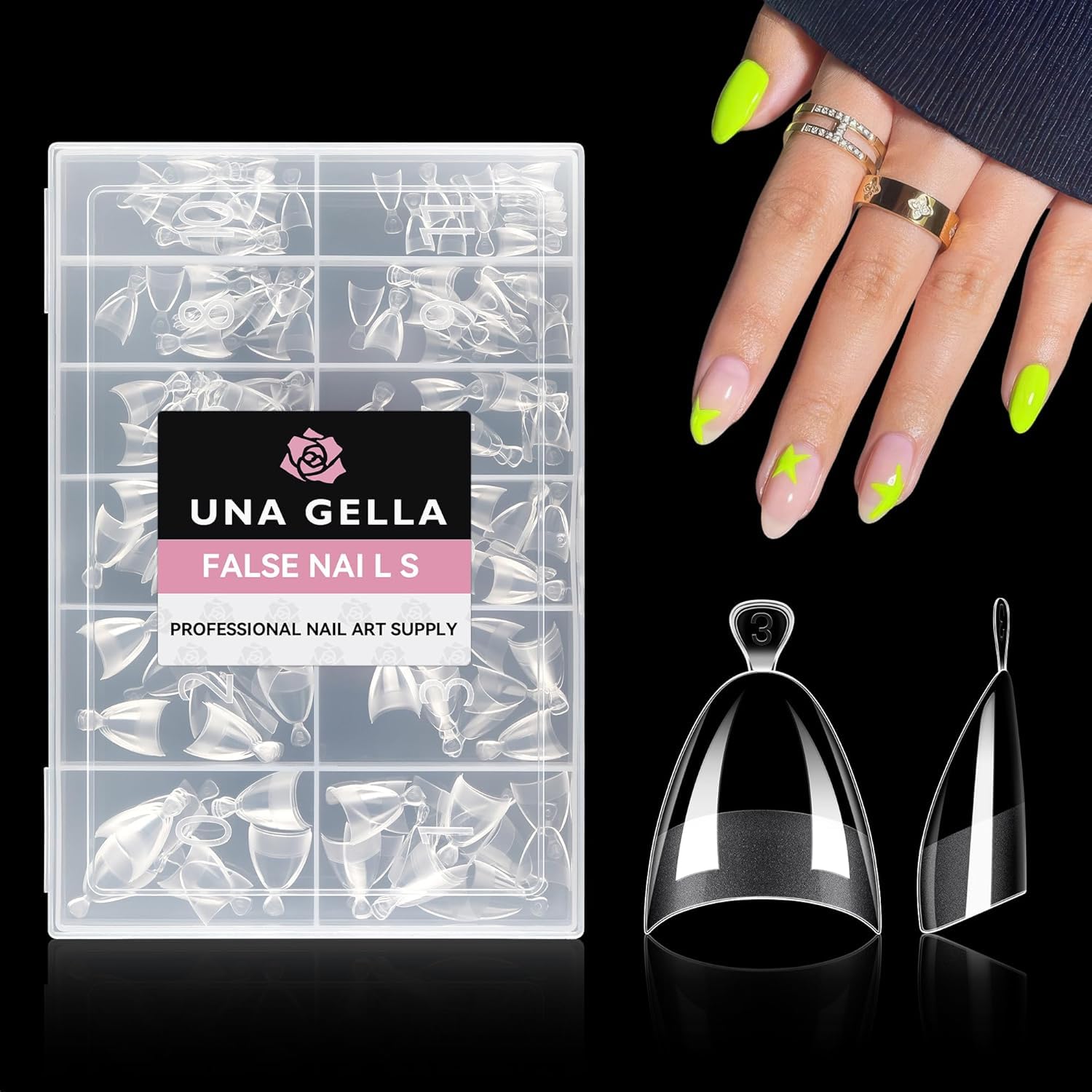 UNA GELLA Tips für Gelnägel Extra Kurze Mandel, 216 Stück 12 Größen Press on Nails Half Cover Nail Tips Soft Gel Klar für Sparen Nagelverlängerung DIY Nagelkunst, Selbsthandgriff