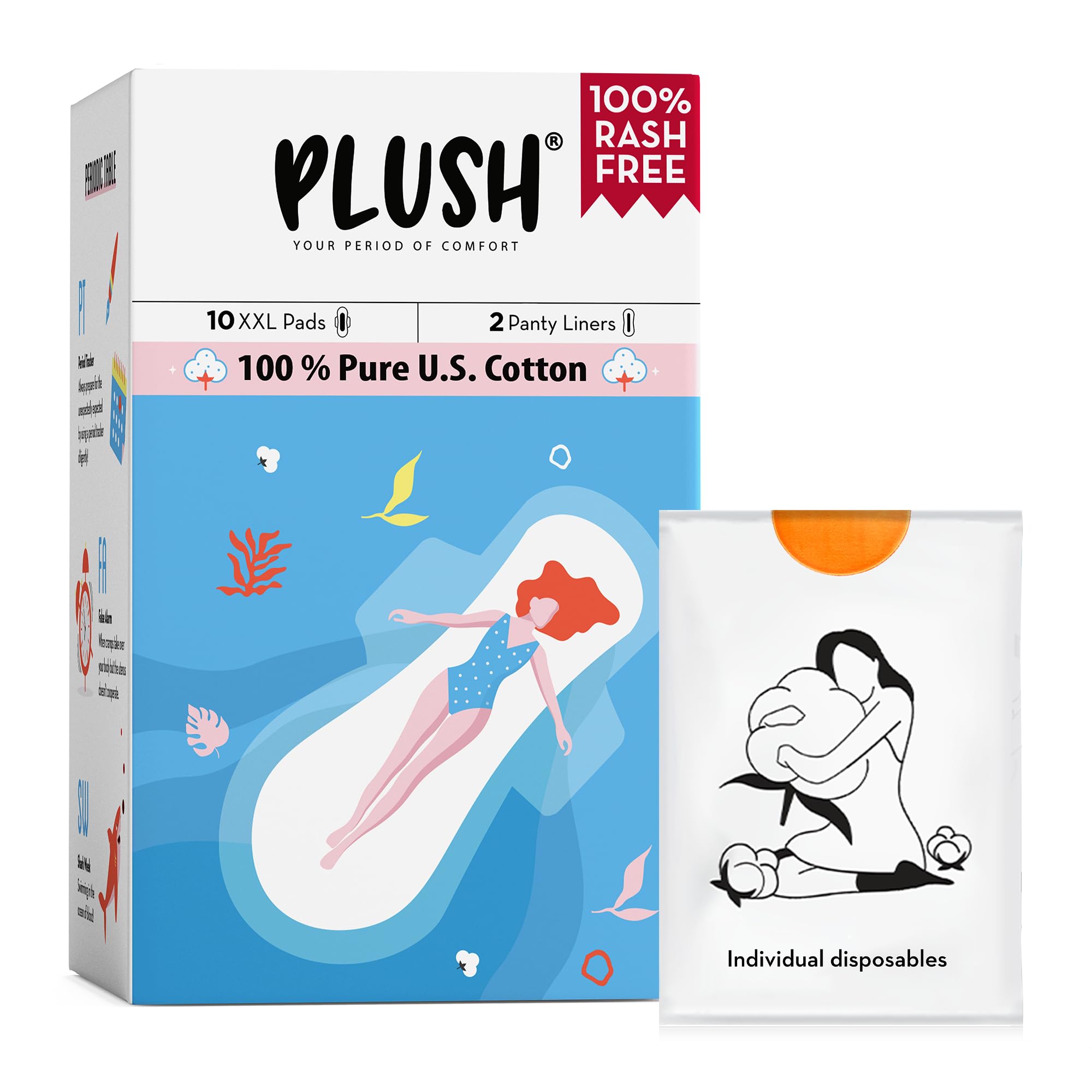 Plush Ultra-Thin Sanitary Pads For Women, 10 XXL Natural Cotton Sanitary Napkins | Super Absorbent 10 Heavy Flow XXL + 2 Panty Liners For Rash Free Periods | Pure U.S. Cotton Pads With Disposable Pouch (B09BD3Q5NG) Amazon Price History, Amazon Price Tracker