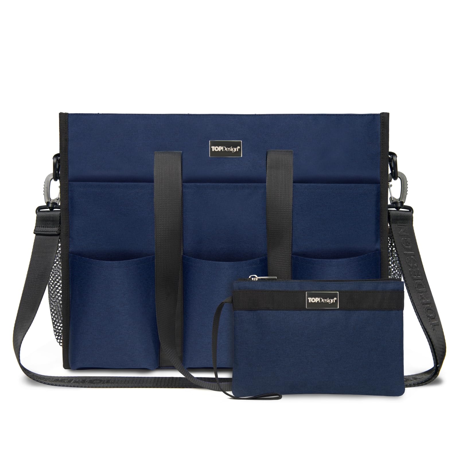 TOPDesign Utility Water Resistant Tote Bag with 22 Pockets, Top Zipper Closure & Thick Bottom Support, for Working Women