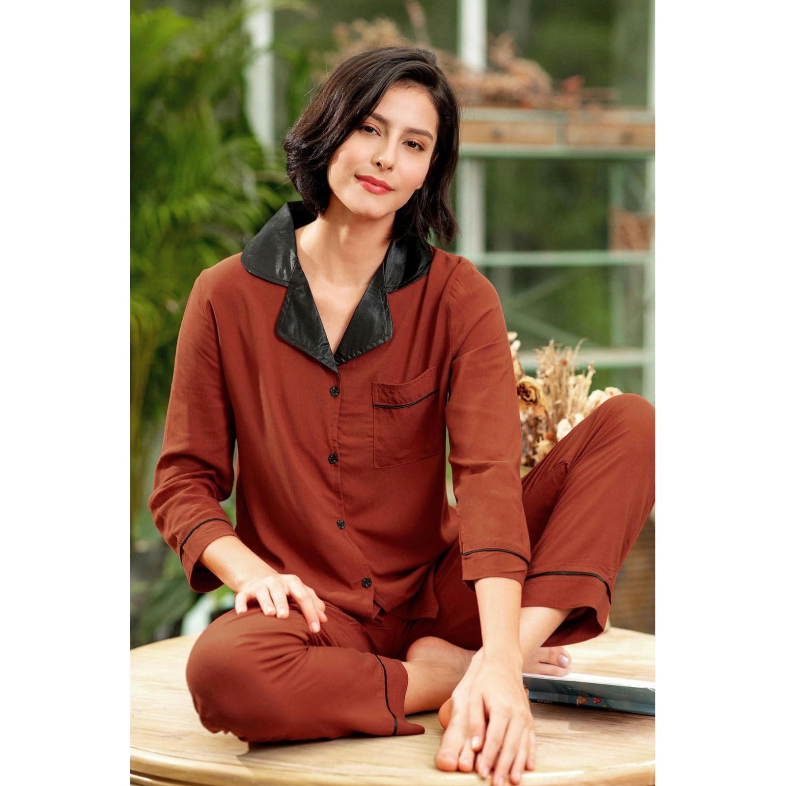 Pigiama Donna Cotone Abiti per La Casa Femminile Autunno E Inverno Camicie A Maniche Lunghe E Pantaloni in Due Pezzi Pigiami-rm61-red-xl